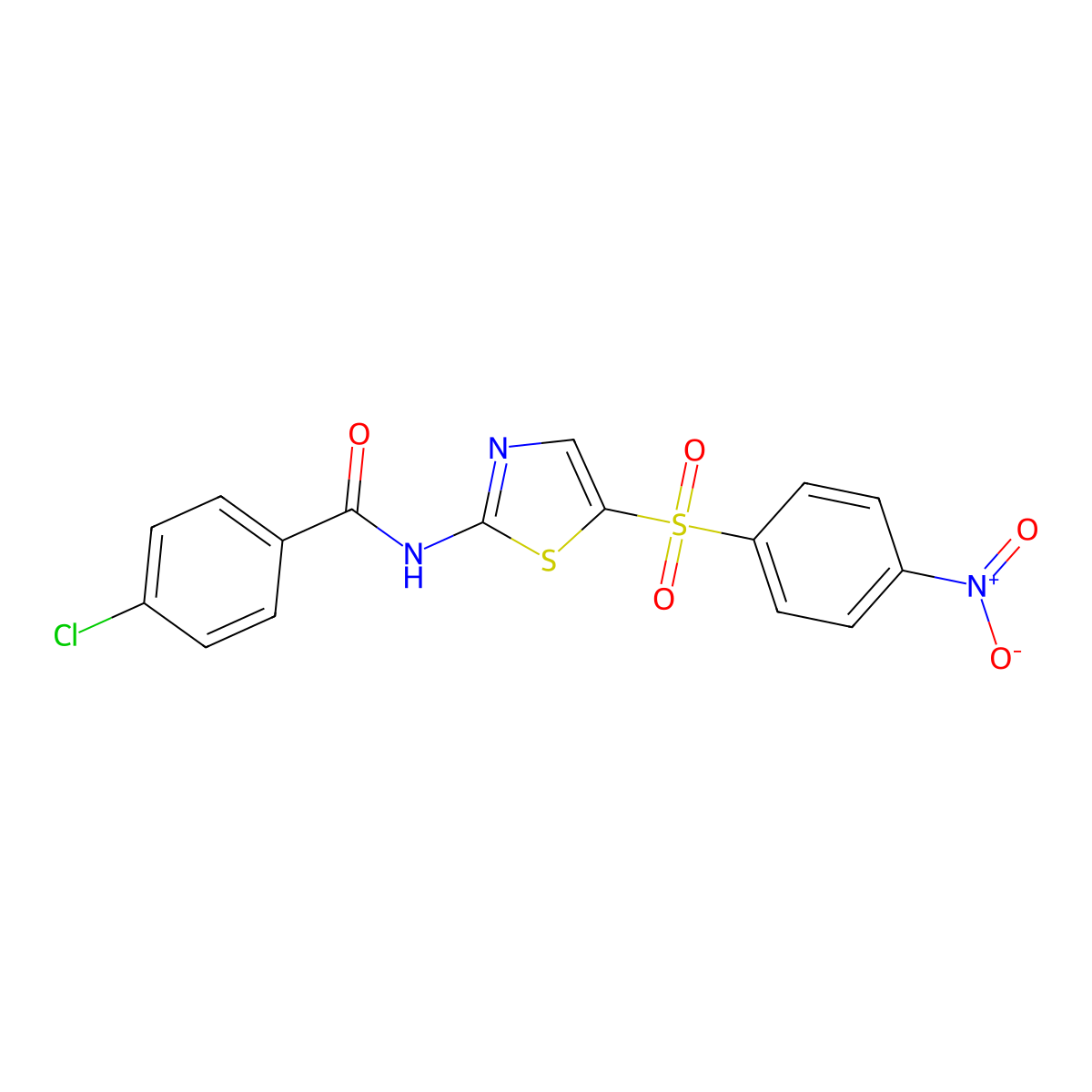 4-chloro-N-(5-((4-nitrophenyl)sulfonyl)thiazol-2-yl)benzamide molecular structure, CAS 302548-40-9