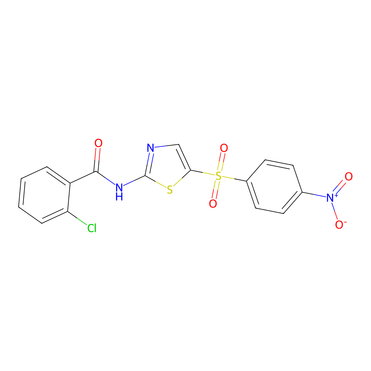 2-chloro-N-[5-(4-nitrophenyl)sulfonyl-1,3-thiazol-2-yl]benzamide molecular structure, CAS 302548-42-1