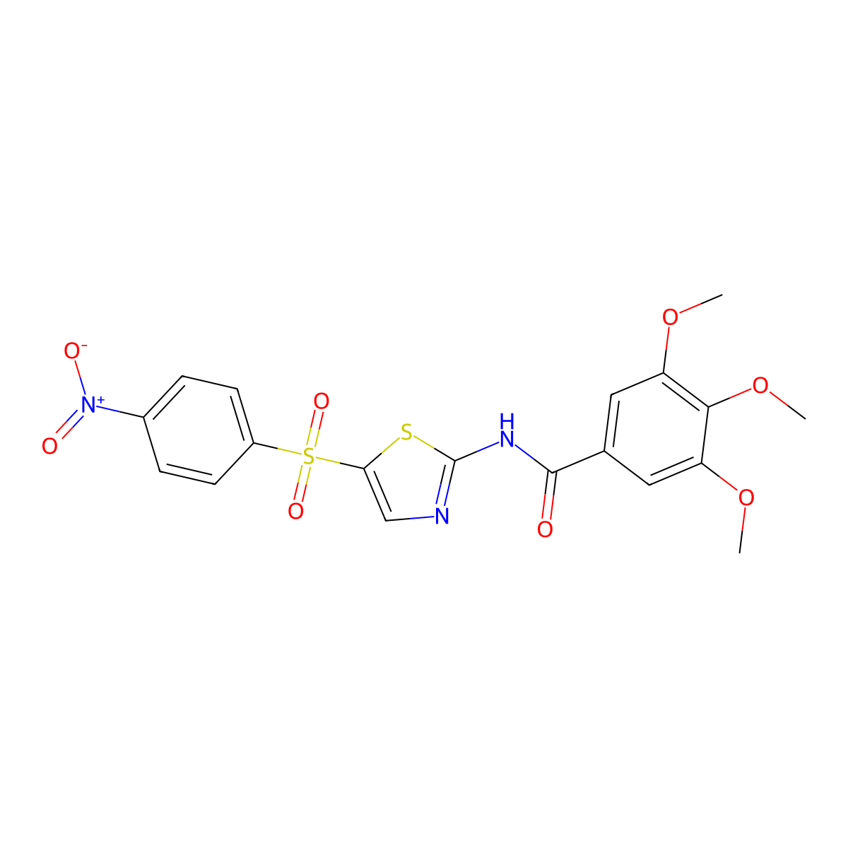 3,4,5-trimethoxy-N-(5-((4-nitrophenyl)sulfonyl)thiazol-2-yl)benzamide molecular structure, CAS 302548-47-6