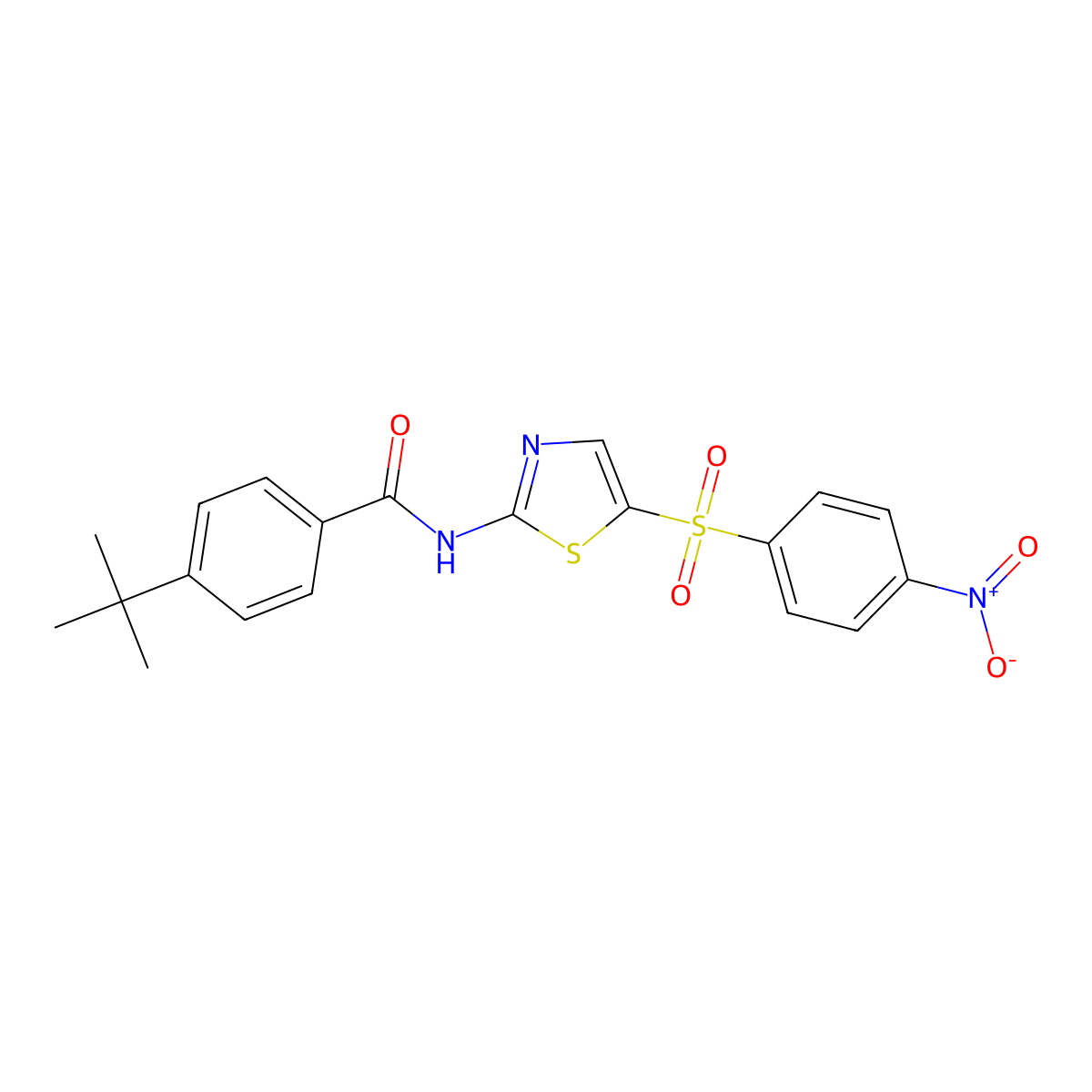 4-(tert-butyl)-N-(5-((4-nitrophenyl)sulfonyl)thiazol-2-yl)benzamide molecular structure, CAS 302548-50-1