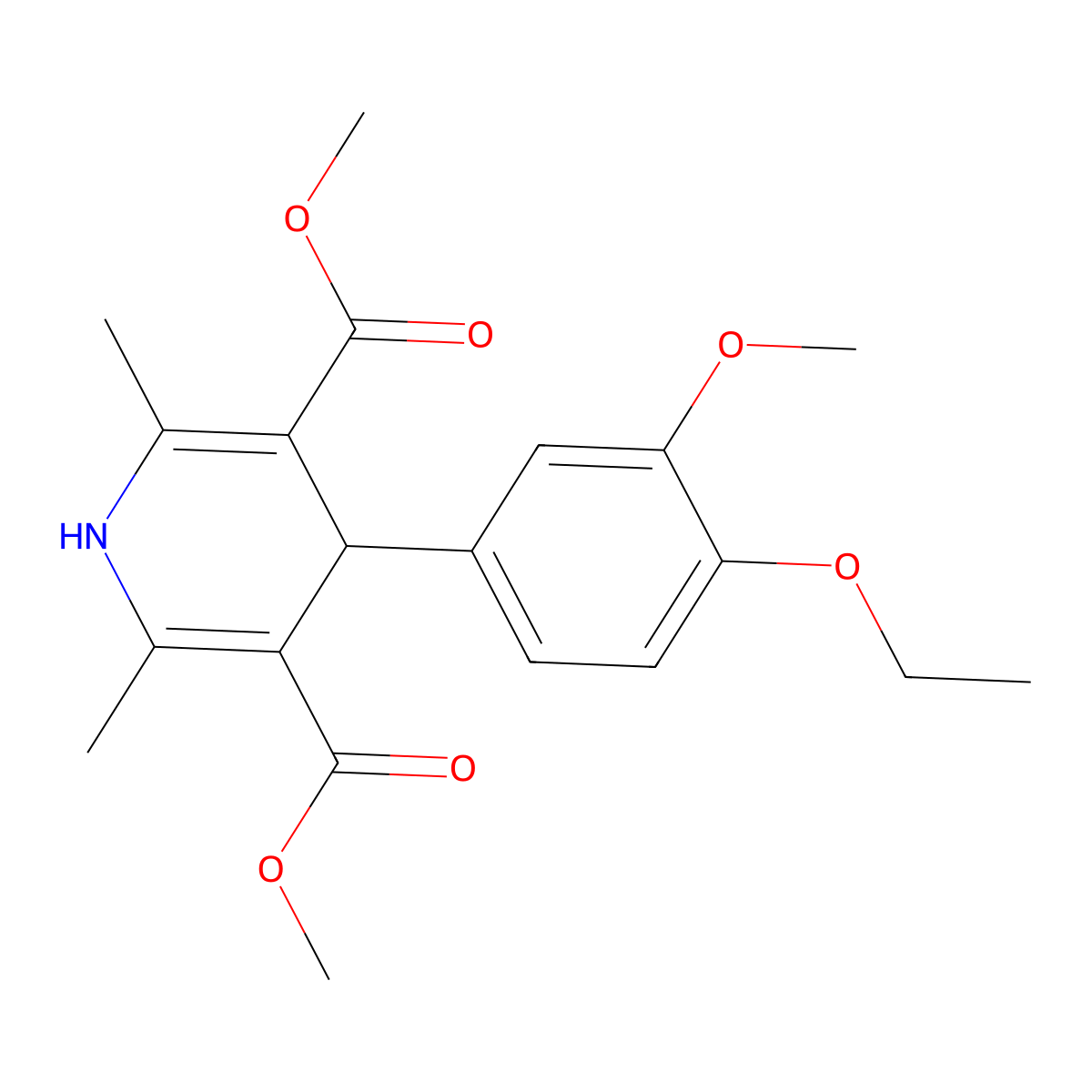Dimethyl 4-(4-ethoxy-3-methoxyphenyl)-2,6-dimethyl-1,4-dihydropyridine-3,5-dicarboxylate molecular structure, CAS 302548-63-6