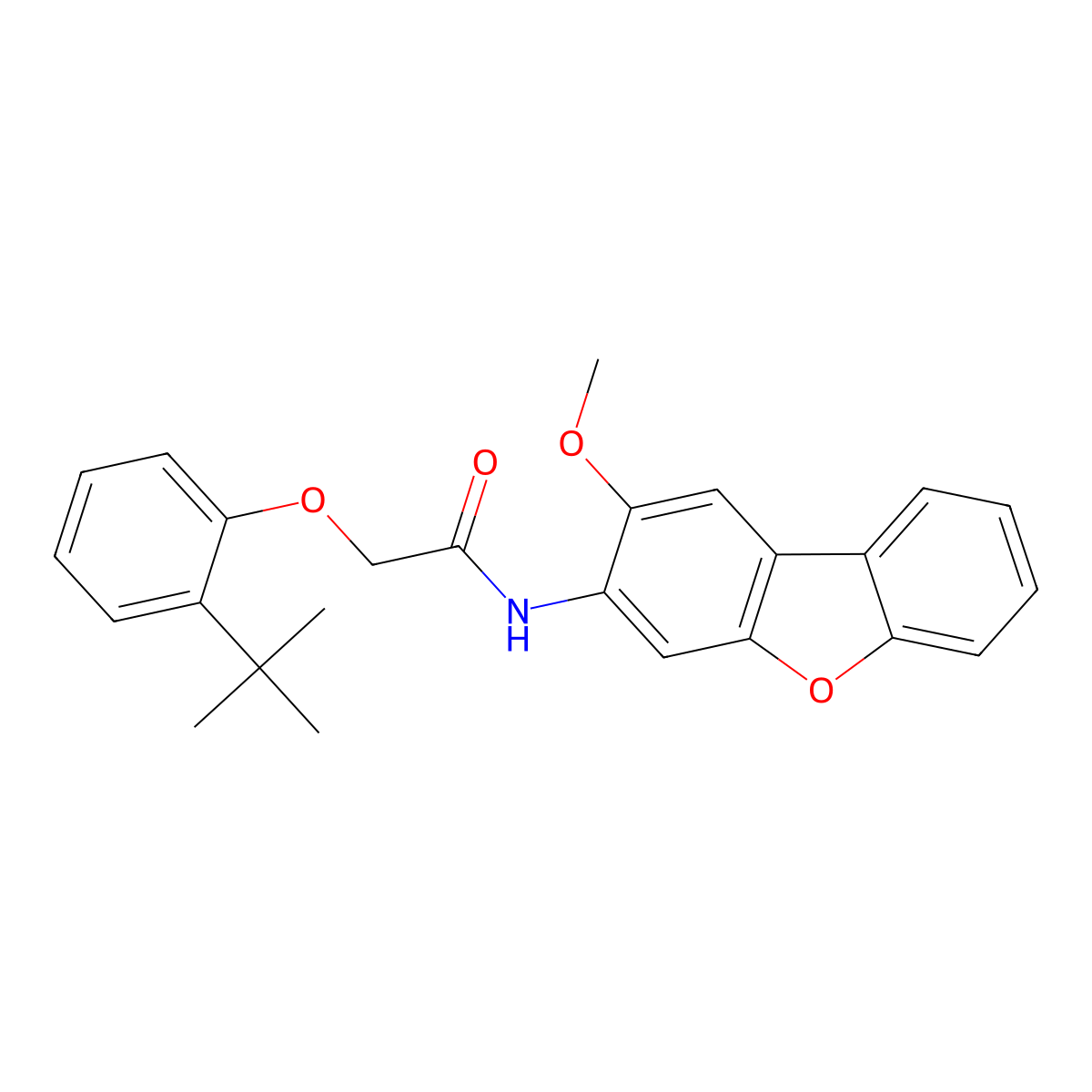 2-(2-tert-butylphenoxy)-N-(2-methoxydibenzofuran-3-yl)acetamide molecular structure, CAS 302548-70-5