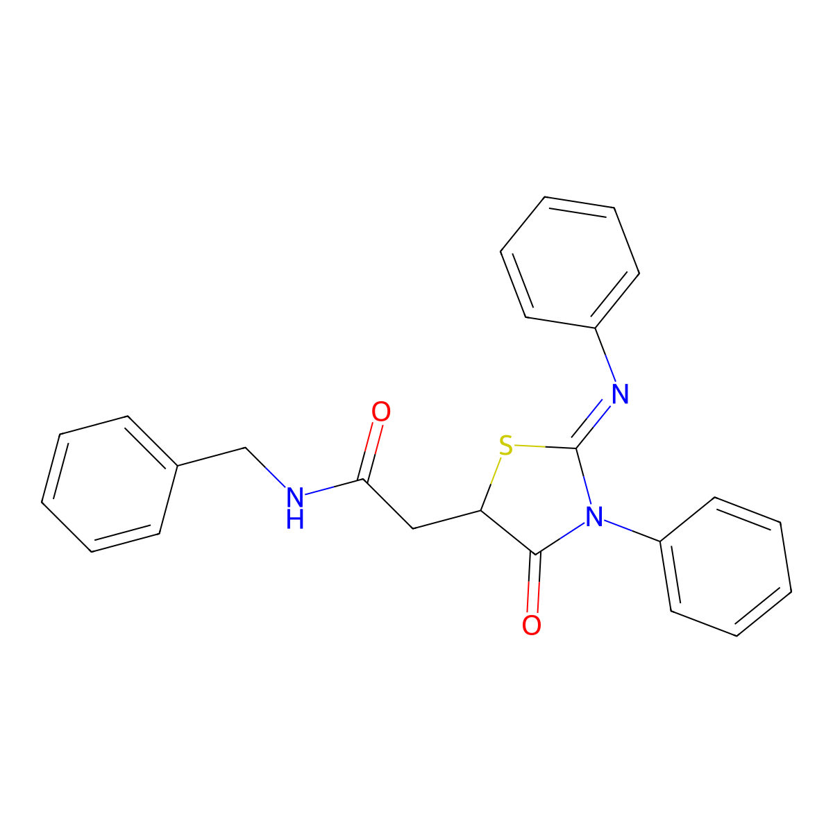 (Z)-N-benzyl-2-(4-oxo-3-phenyl-2-(phenylimino)thiazolidin-5-yl)acetamide molecular structure, CAS 302548-84-1