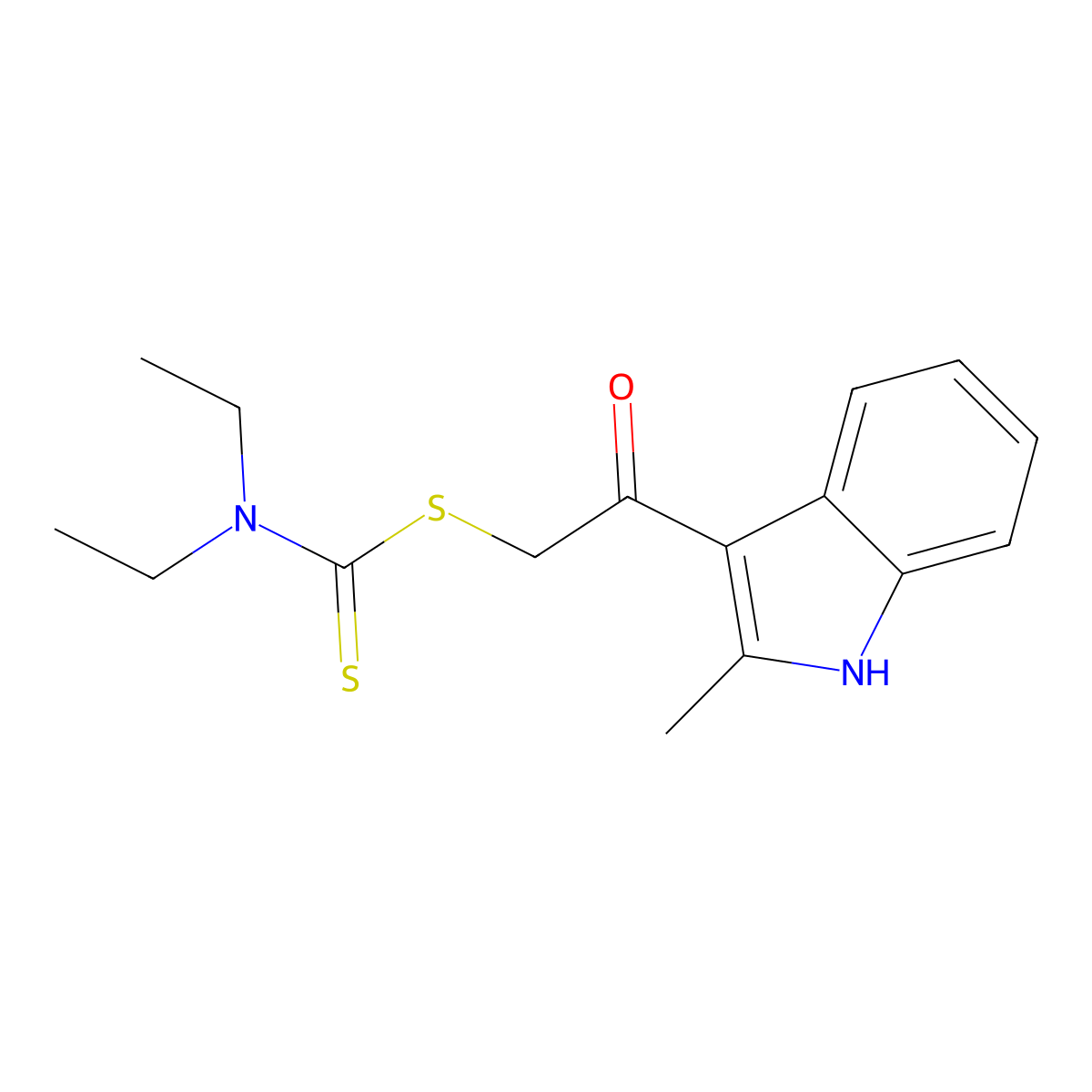 N,N-diethylcarbamodithioic acid [2-(2-methyl-1H-indol-3-yl)-2-oxoethyl] ester molecular structure, CAS 302548-87-4