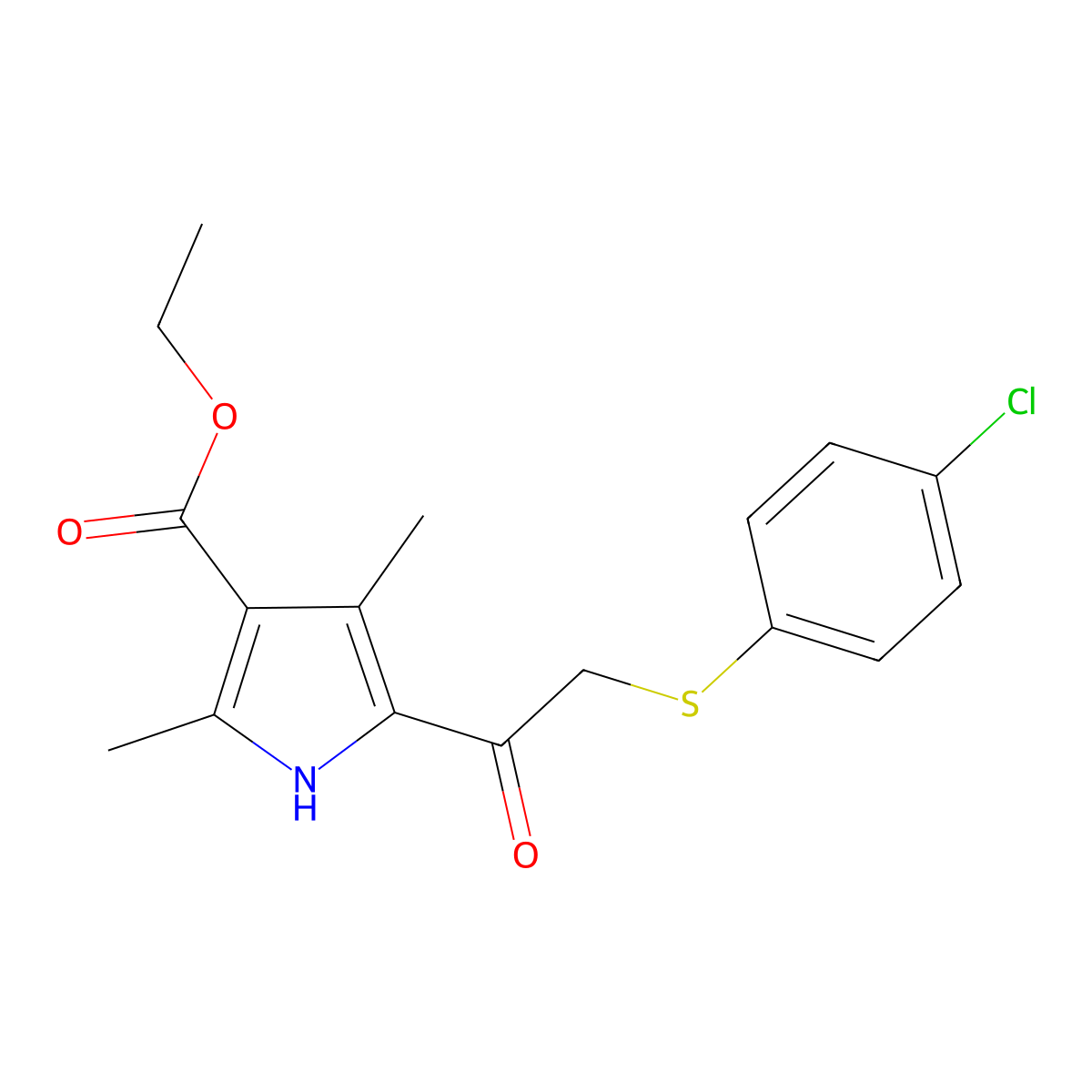 5-[2-[(4-chlorophenyl)thio]-1-oxoethyl]-2,4-dimethyl-1H-pyrrole-3-carboxylic acid ethyl ester molecular structure, CAS 302548-88-5