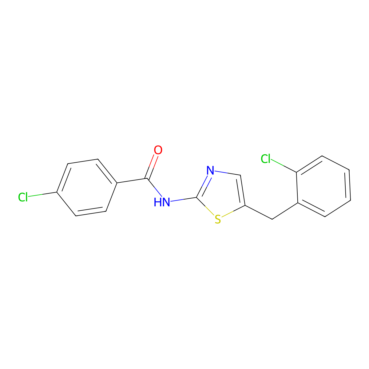 4-Chloro-N-(5-(2-chlorobenzyl)-1,3-thiazol-2-YL)benzamide molecular structure, CAS 302548-96-5