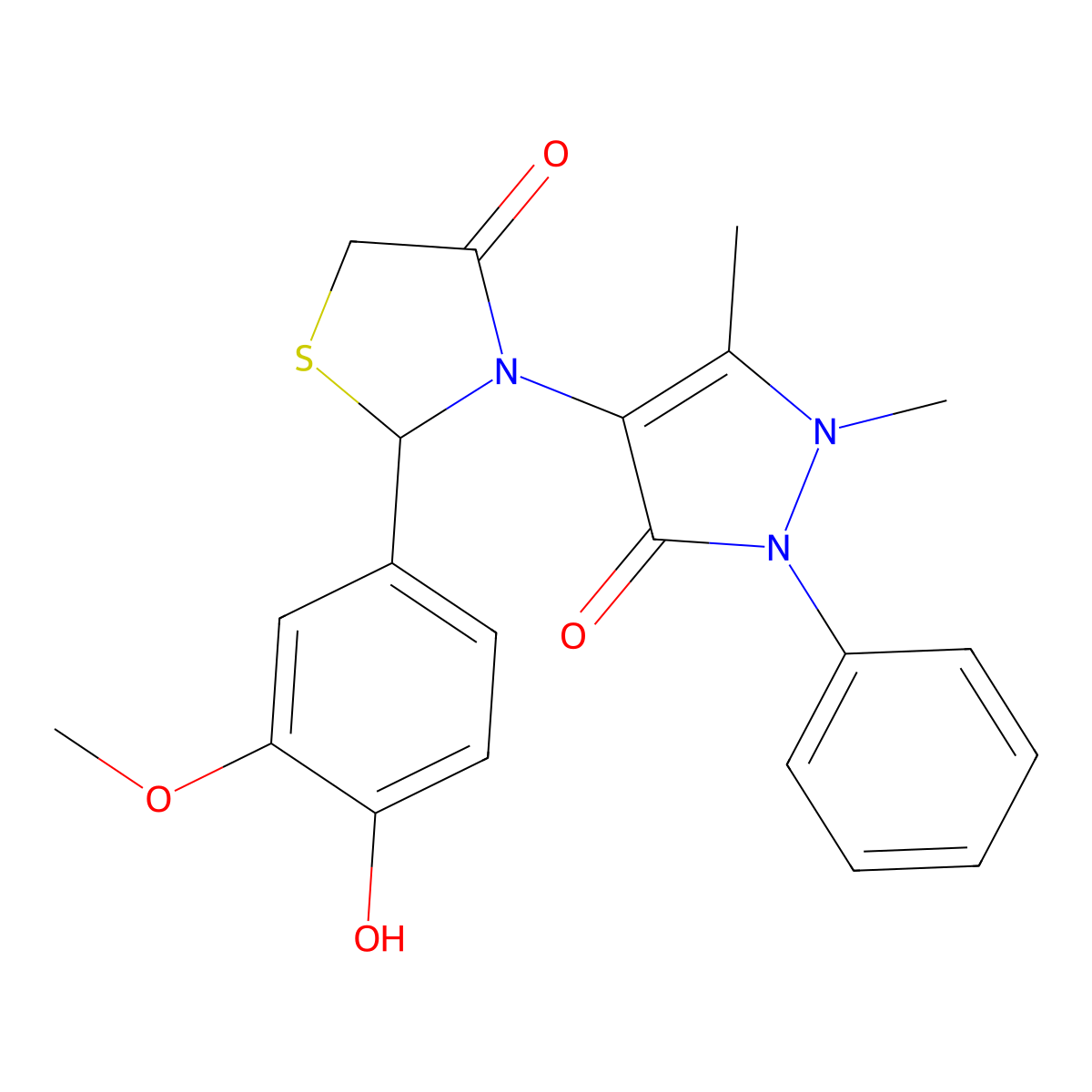 3-(1,5-Dimethyl-3-oxo-2-phenylpyrazol-4-yl)-2-(4-hydroxy-3-methoxyphenyl)-1,3-thiazolidin-4-one molecular structure, CAS 302549-05-9