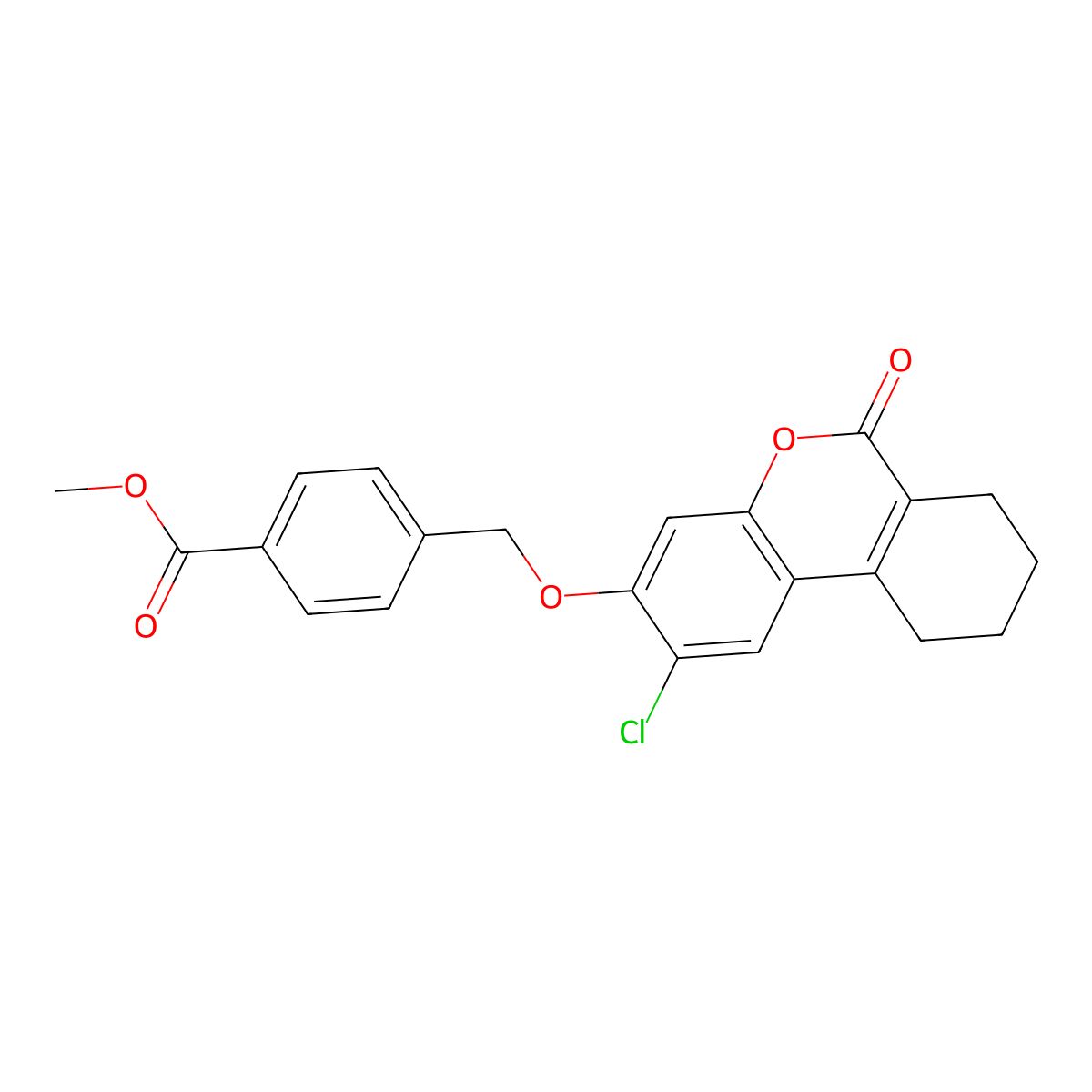 methyl 4-{[(2-chloro-6-oxo-7,8,9,10-tetrahydro-6H-benzo[c]chromen-3-yl)oxy]methyl}benzoate molecular structure, CAS 302549-15-1