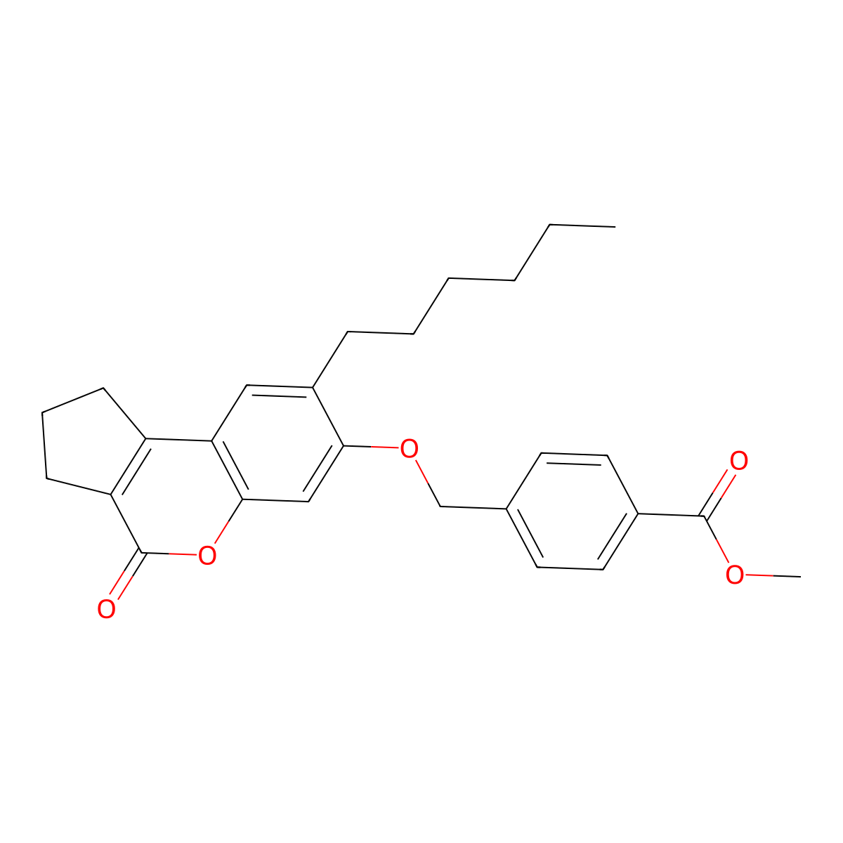 Methyl 4-{[(8-hexyl-4-oxo-1,2,3,4-tetrahydrocyclopenta[c]chromen-7-yl)oxy]methyl}benzoate molecular structure, CAS 302549-16-2
