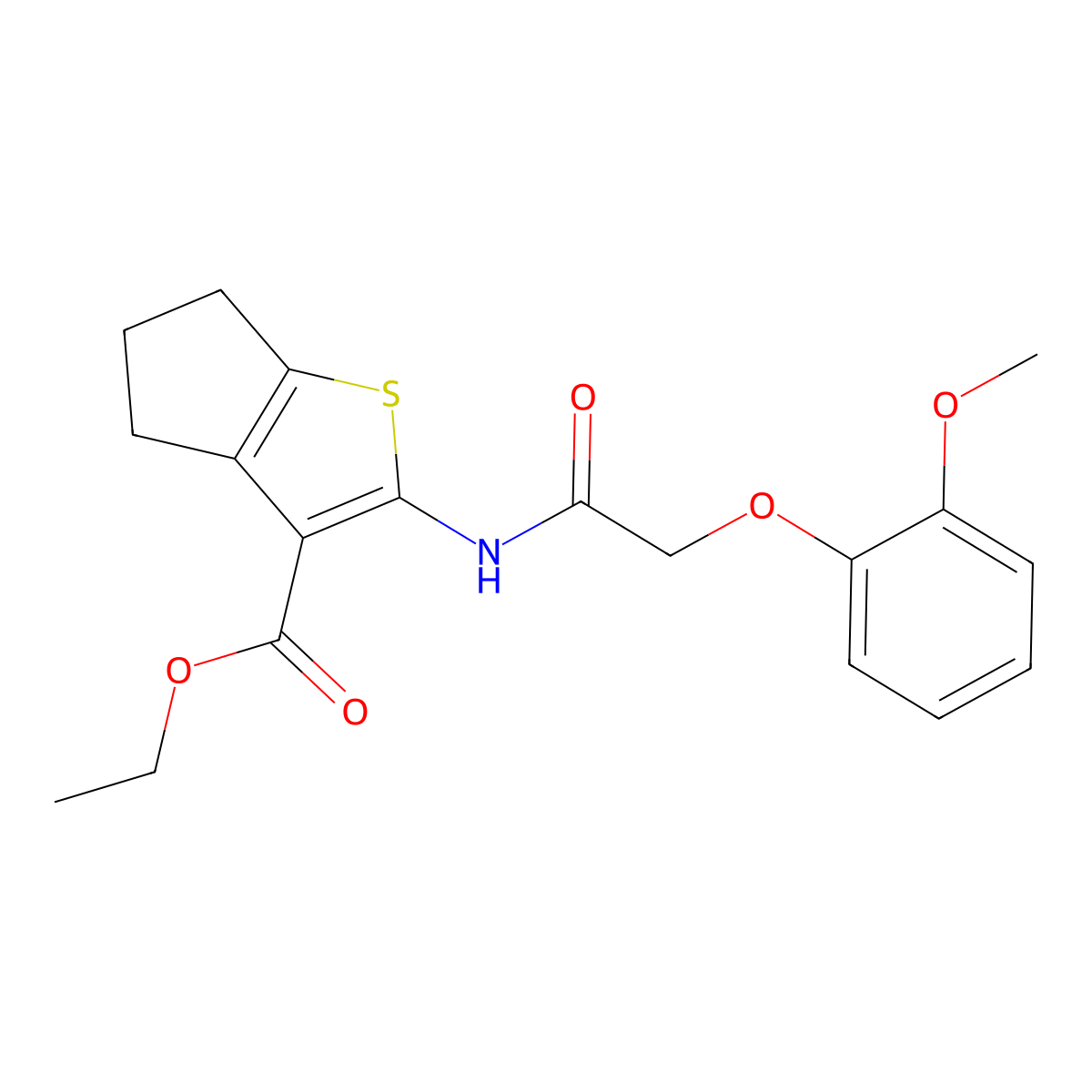 ethyl 2-{[(2-methoxyphenoxy)acetyl]amino}-5,6-dihydro-4H-cyclopenta[b]thiophene-3-carboxylate molecular structure, CAS 302550-11-4
