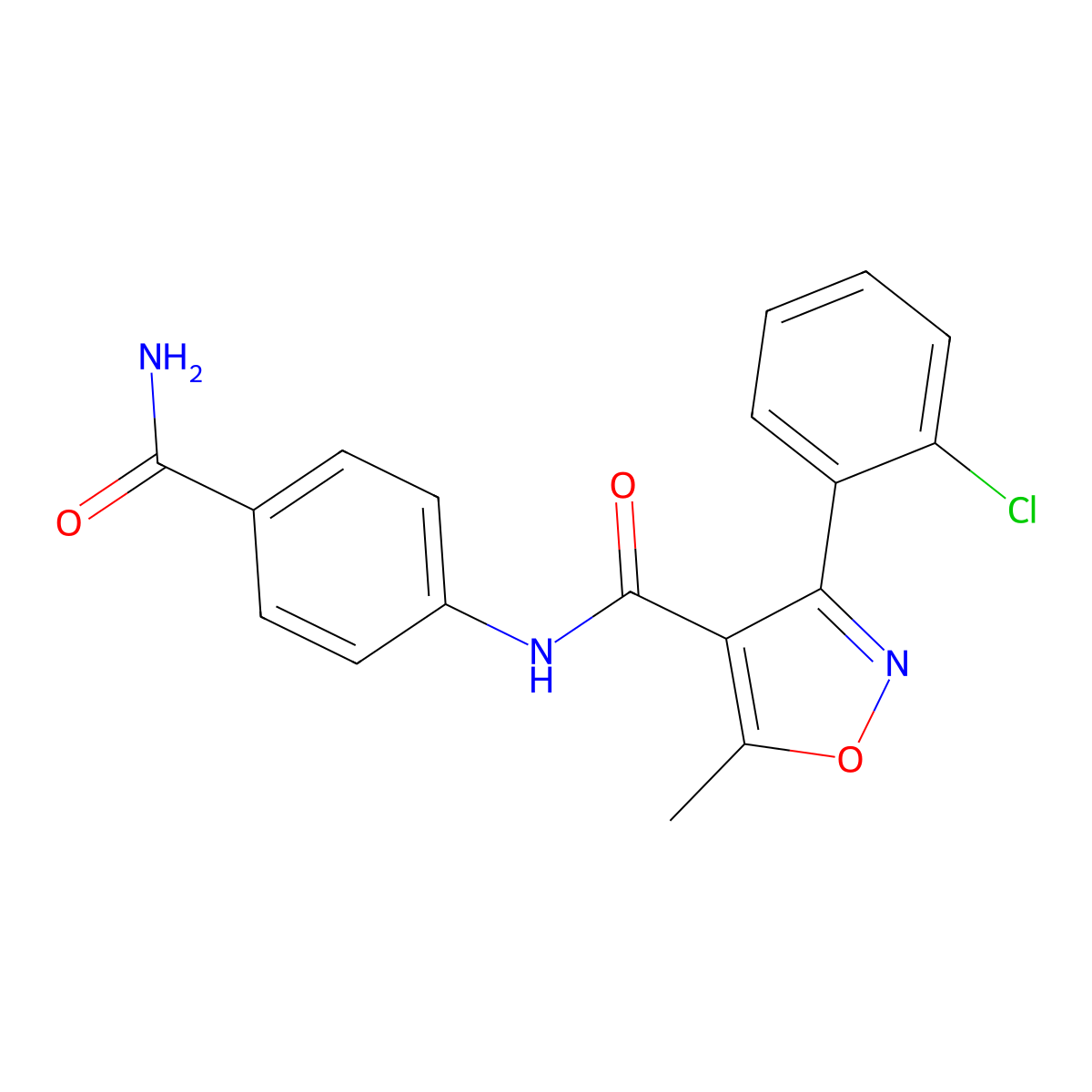 N-(4-carbamoylphenyl)-3-(2-chlorophenyl)-5-methyl-1,2-oxazole-4-carboxamide molecular structure, CAS 302550-40-9