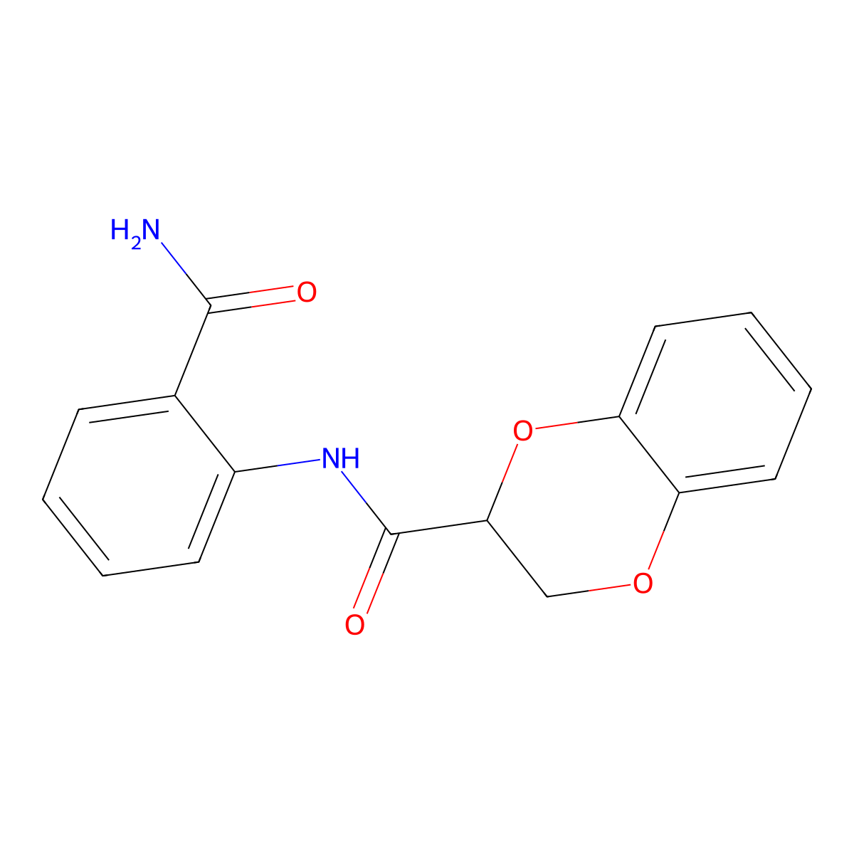 N-(2-carbamoylphenyl)-2,3-dihydro-1,4-benzodioxine-2-carboxamide molecular structure, CAS 302550-45-4