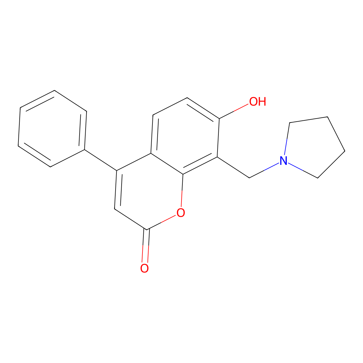 7-hydroxy-4-phenyl-8-(pyrrolidin-1-ylmethyl)-2H-chromen-2-one molecular structure, CAS 302551-61-7