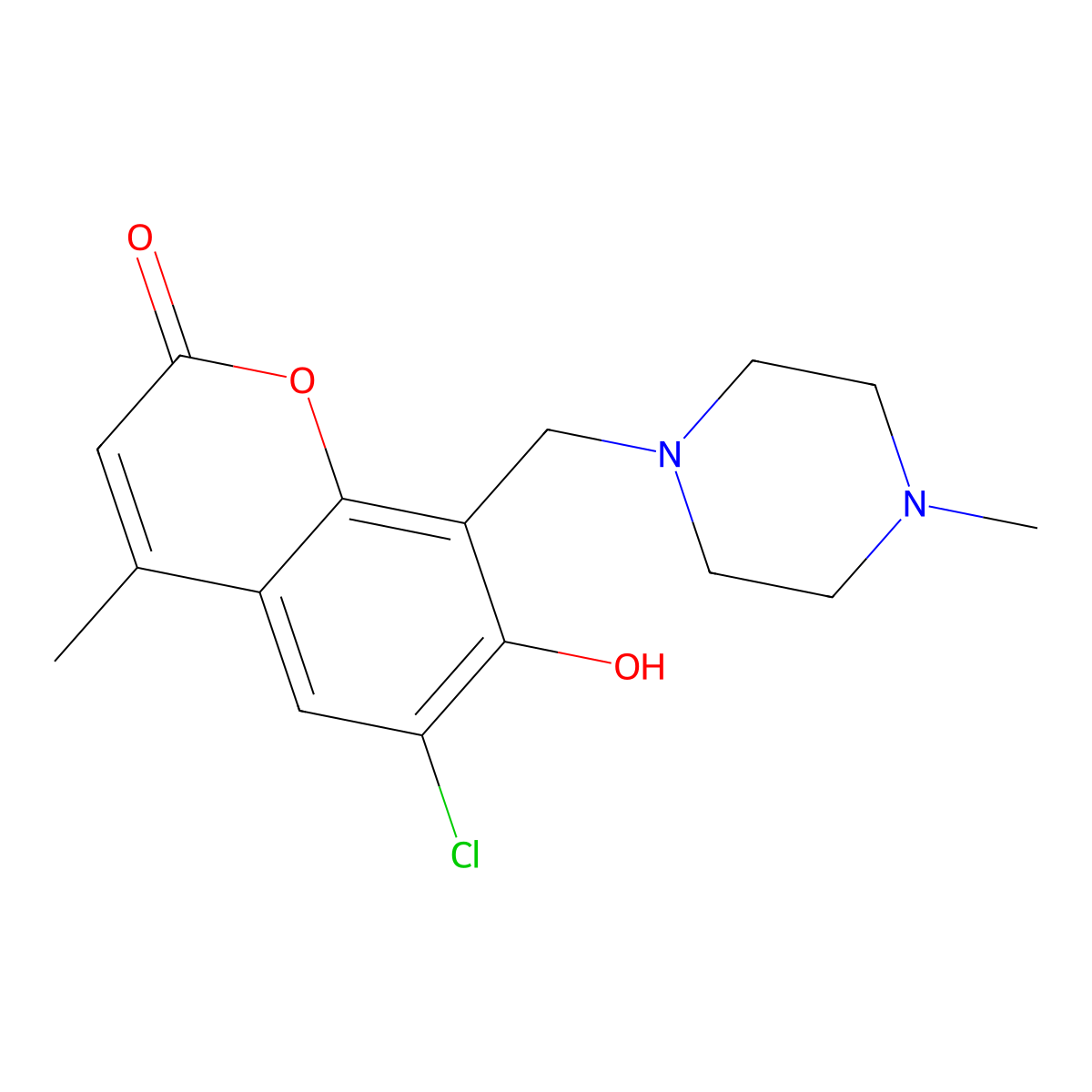 6-Chloro-7-hydroxy-4-methyl-8-[(4-methylpiperazin-1-yl)methyl]chromen-2-one molecular structure, CAS 302551-62-8