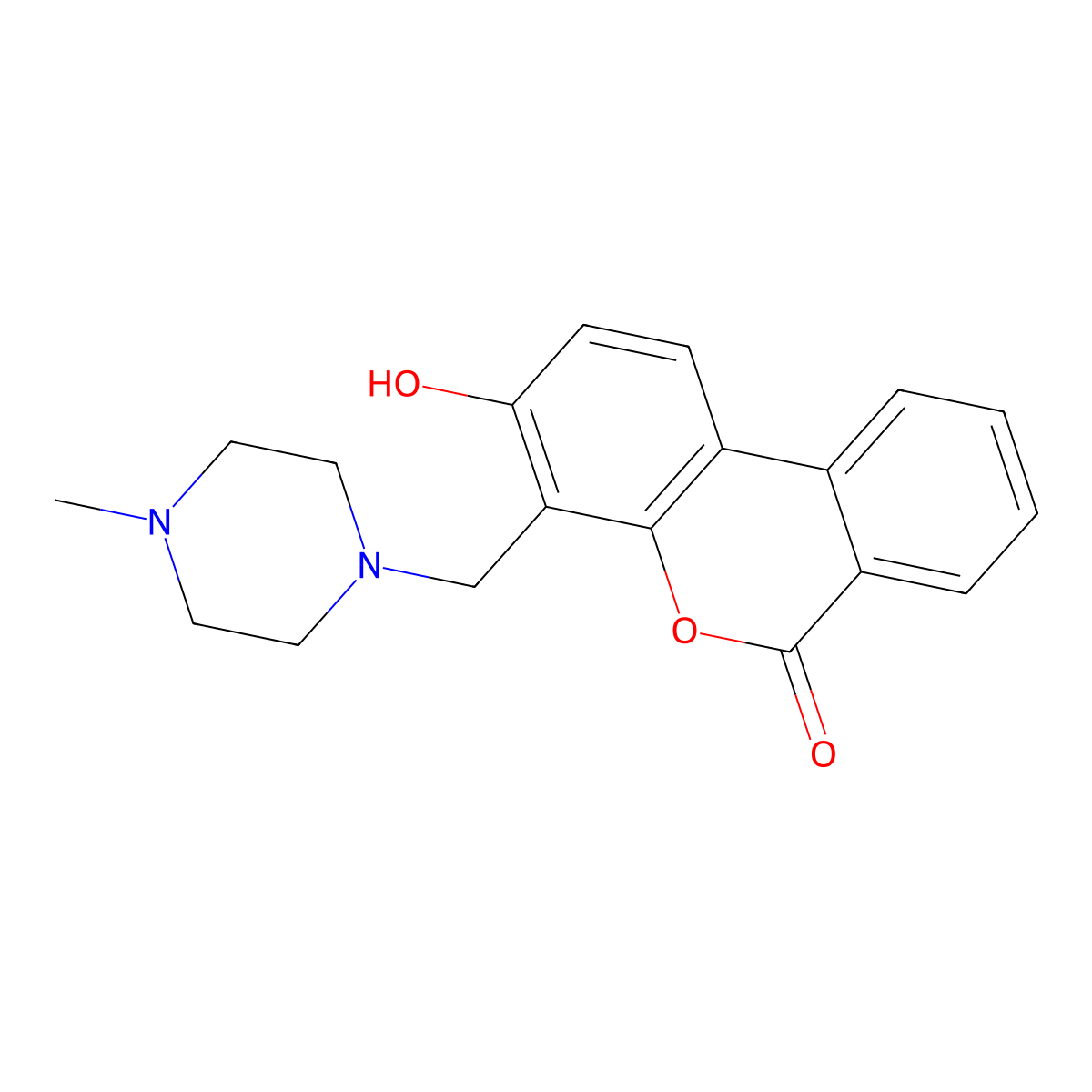 3-hydroxy-4-[(4-methylpiperazin-1-yl)methyl]-6H-benzo[c]chromen-6-one molecular structure, CAS 302551-64-0