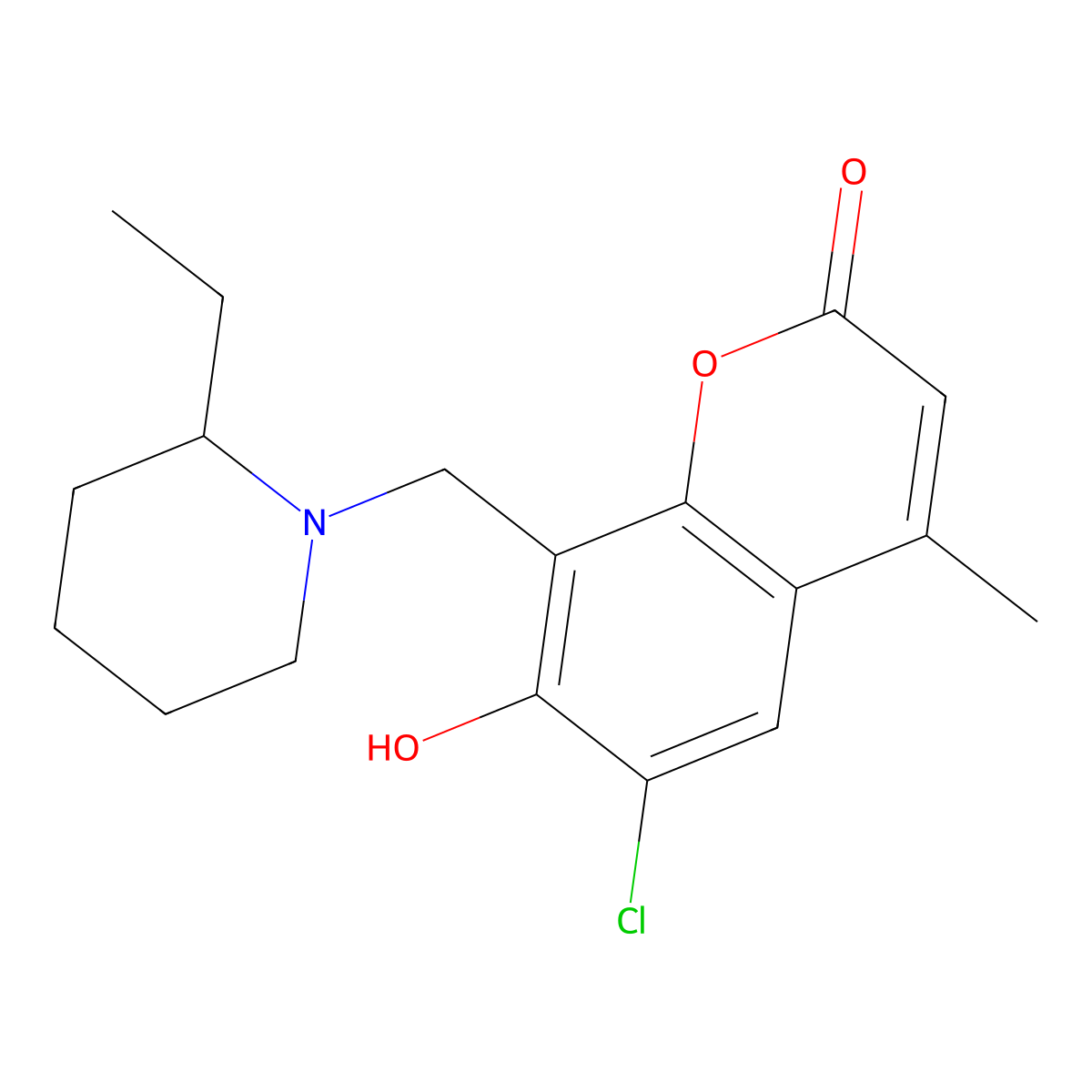 6-chloro-8-[(2-ethylpiperidino)methyl]-7-hydroxy-4-methyl-2H-chromen-2-one molecular structure, CAS 302551-67-3