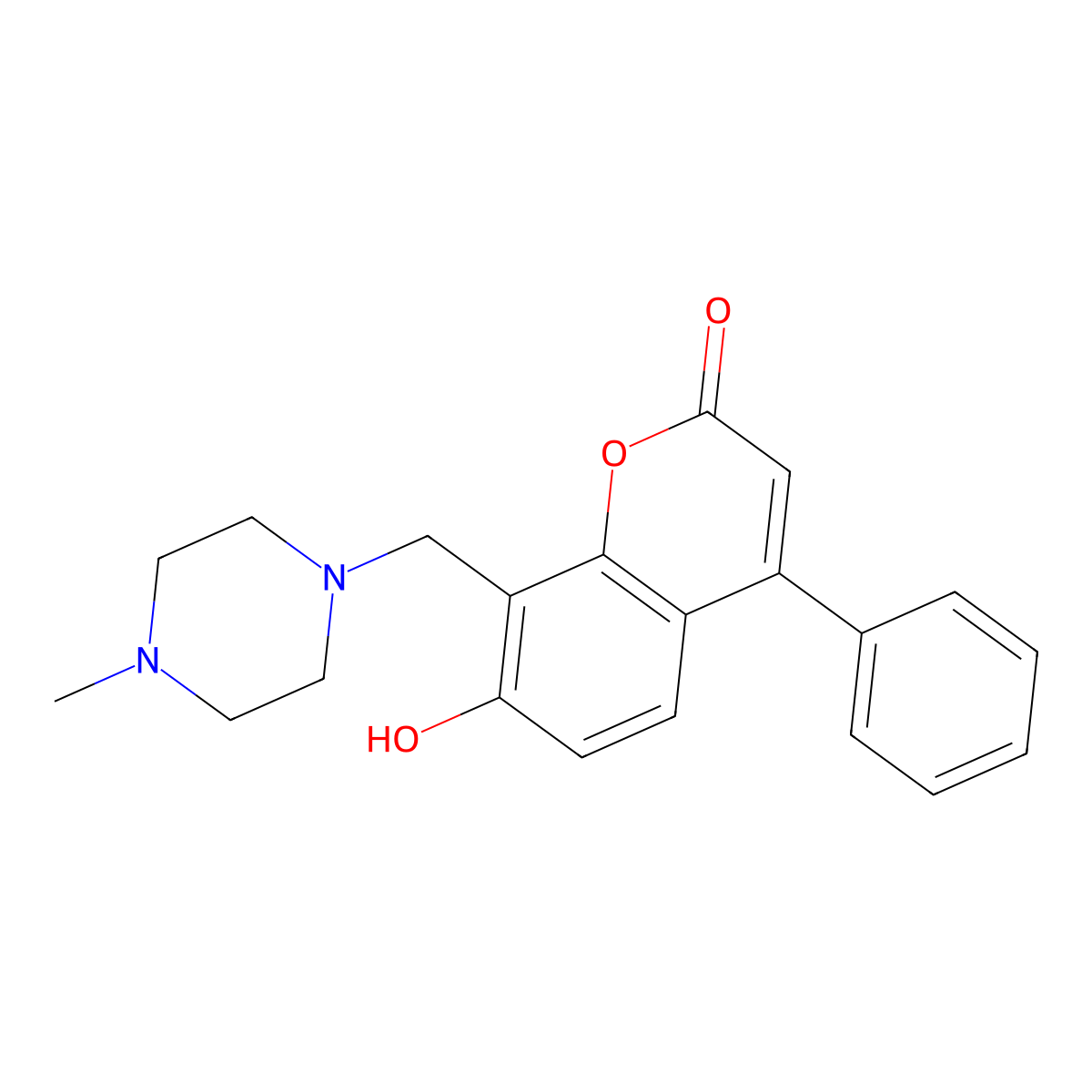 7-Hydroxy-8-[(4-methylpiperazin-1-yl)methyl]-4-phenylchromen-2-one molecular structure, CAS 302551-70-8
