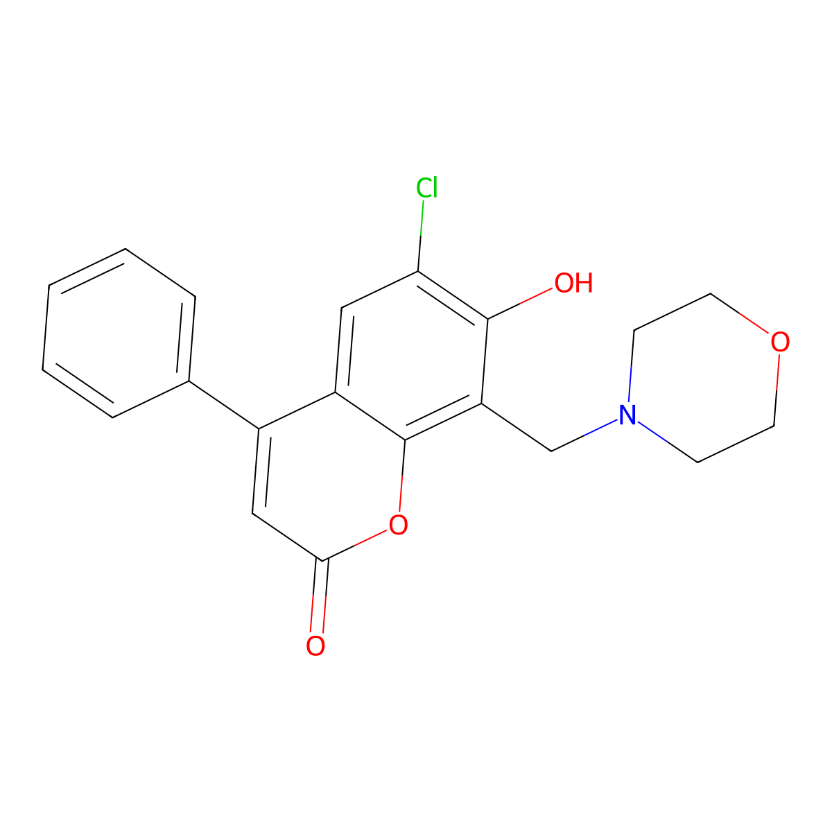 6-chloro-7-hydroxy-8-(morpholin-4-ylmethyl)-4-phenyl-2H-chromen-2-one molecular structure, CAS 302551-74-2