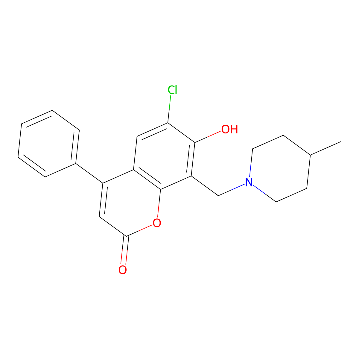 6-chloro-7-hydroxy-8-[(4-methylpiperidino)methyl]-4-phenyl-2H-chromen-2-one molecular structure, CAS 302551-75-3