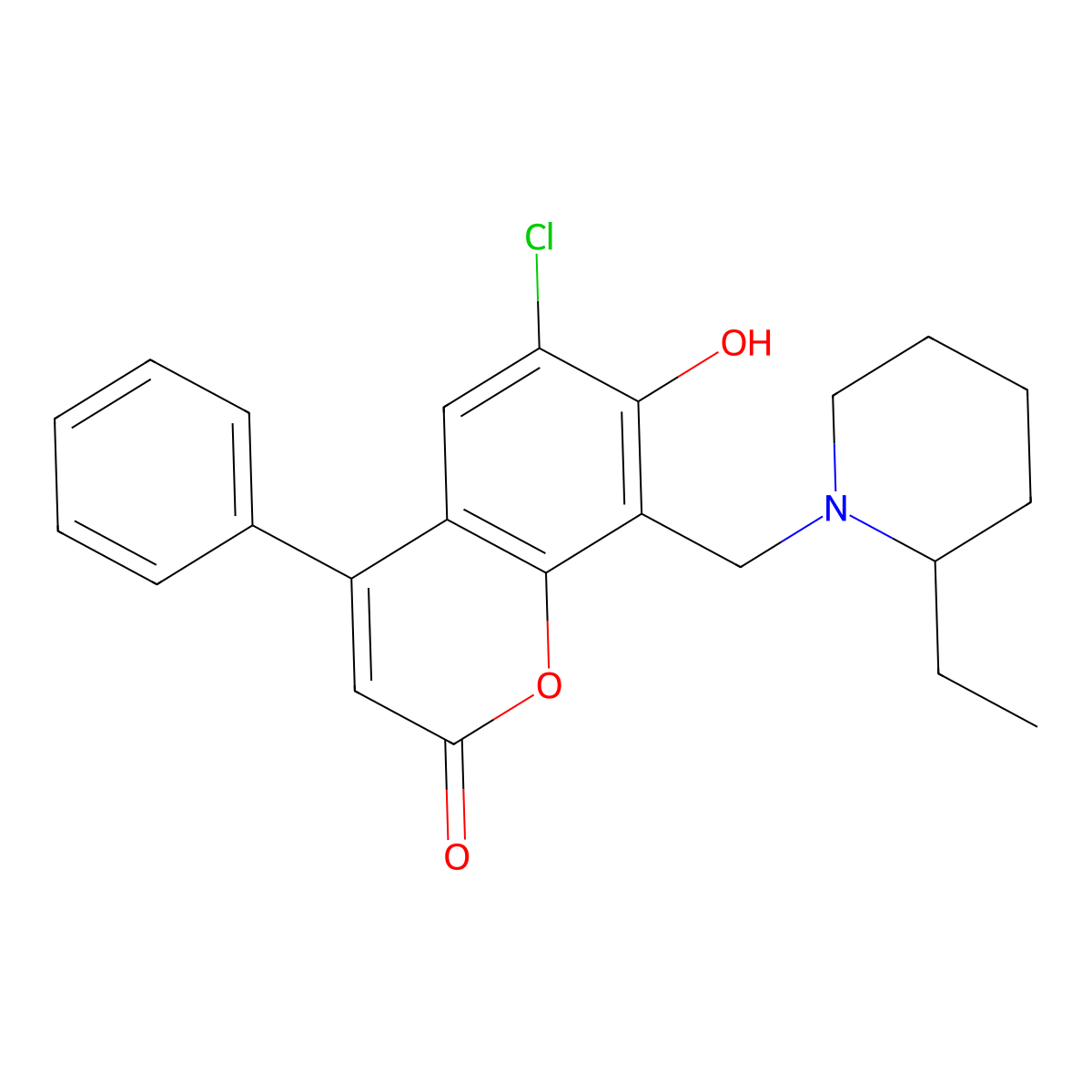 6-chloro-8-[(2-ethylpiperidin-1-yl)methyl]-7-hydroxy-4-phenyl-2H-chromen-2-one molecular structure, CAS 302551-76-4