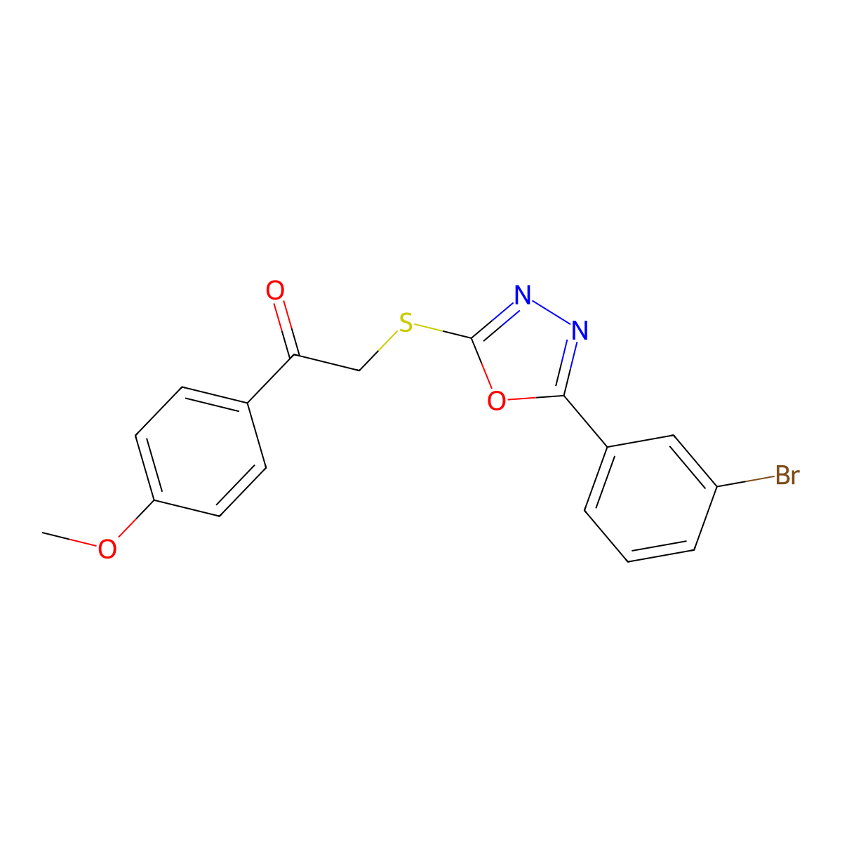 2-{[5-(3-Bromophenyl)-1,3,4-oxadiazol-2-yl]sulfanyl}-1-(4-methoxyphenyl)ethanone molecular structure, CAS 302552-39-2
