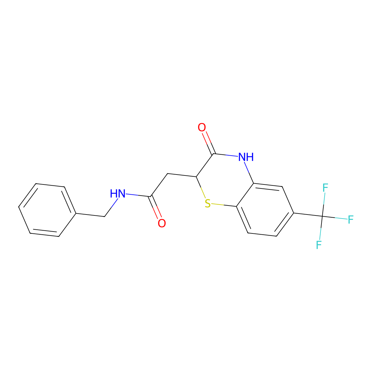 N-benzyl-2-[3-oxo-6-(trifluoromethyl)-3,4-dihydro-2H-1,4-benzothiazin-2-yl]acetamide molecular structure, CAS 302552-53-0