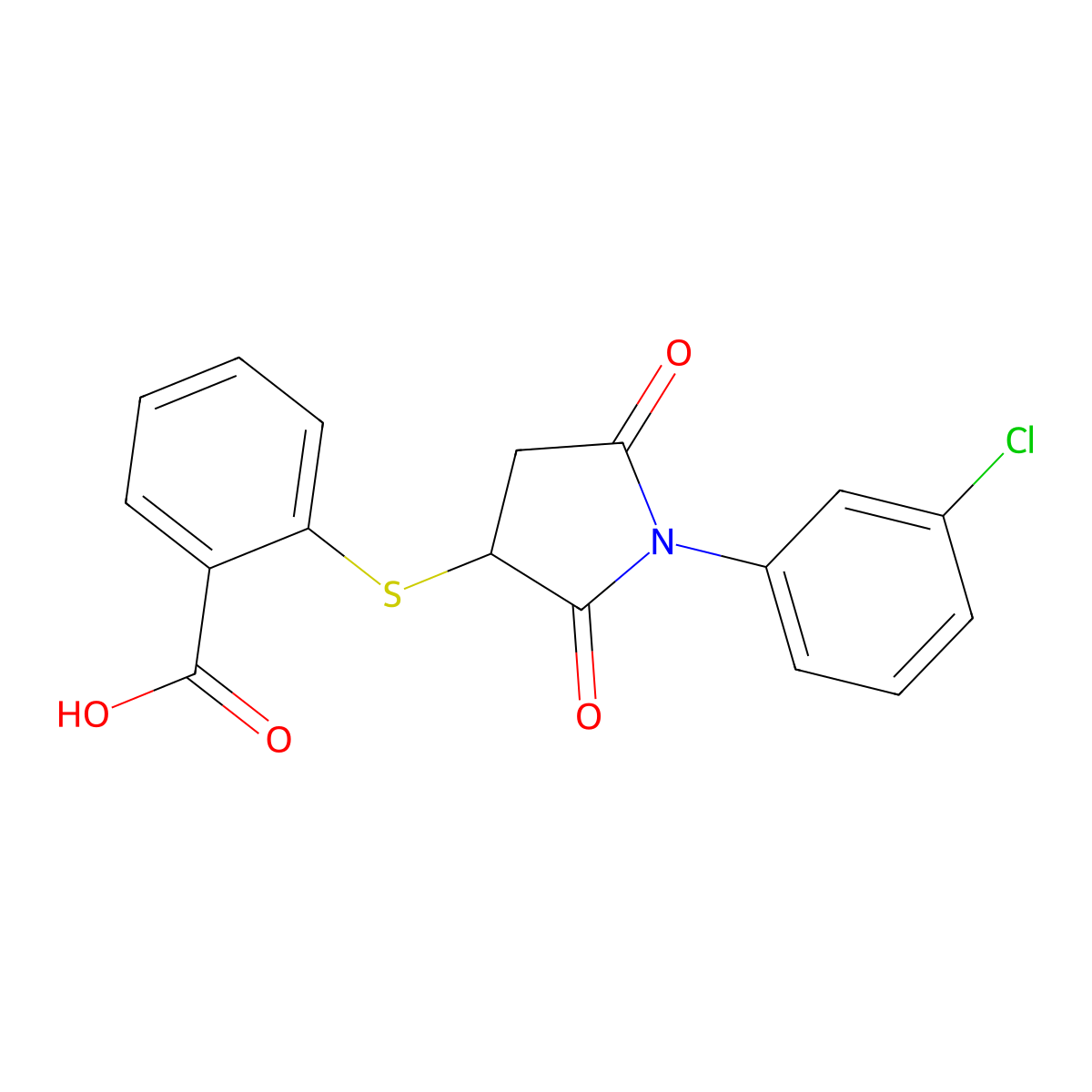 2-{[1-(3-Chlorophenyl)-2,5-dioxopyrrolidin-3-yl]sulfanyl}benzoic acid molecular structure, CAS 302552-56-3