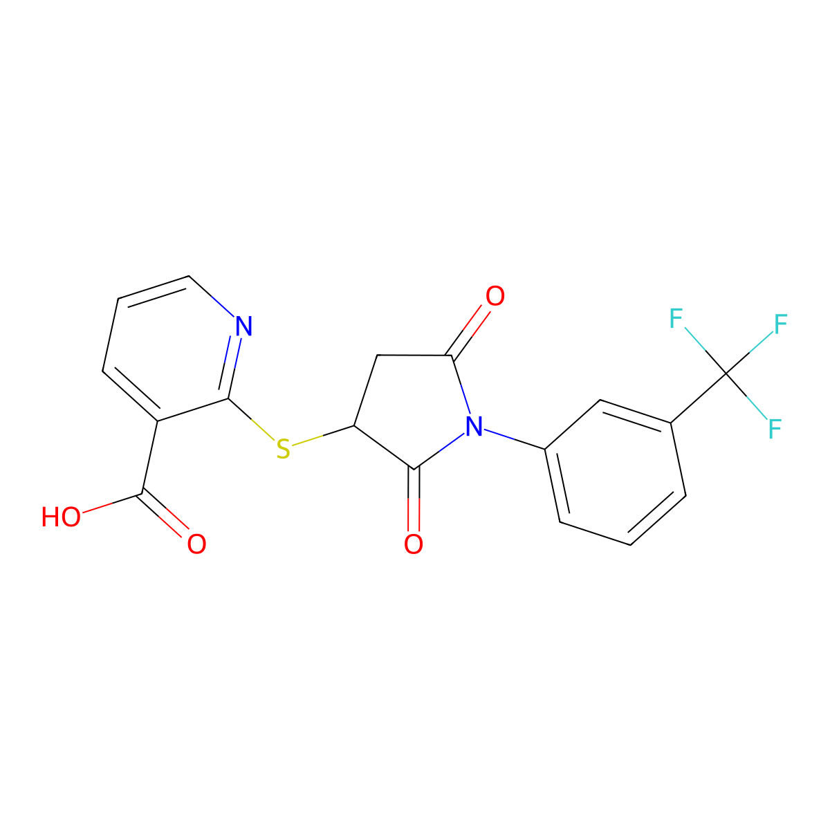 2-({2,5-Dioxo-1-[3-(trifluoromethyl)phenyl]pyrrolidin-3-yl}sulfanyl)pyridine-3-carboxylic acid molecular structure, CAS 302552-60-9