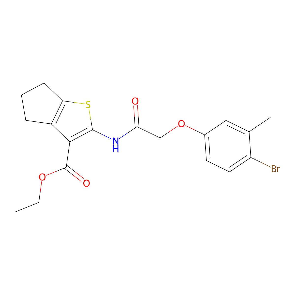 ethyl 2-{[(4-bromo-3-methylphenoxy)acetyl]amino}-5,6-dihydro-4H-cyclopenta[b]thiophene-3-carboxylate molecular structure, CAS 302553-24-8