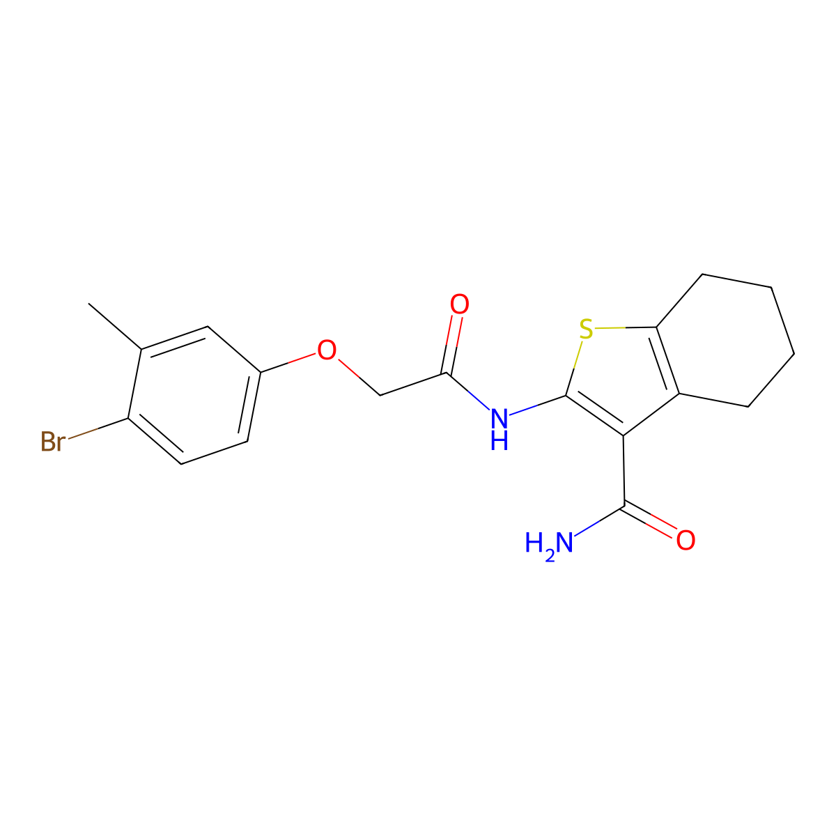 2-[[2-(4-Bromo-3-methylphenoxy)acetyl]amino]-4,5,6,7-tetrahydro-1-benzothiophene-3-carboxamide molecular structure, CAS 302553-28-2