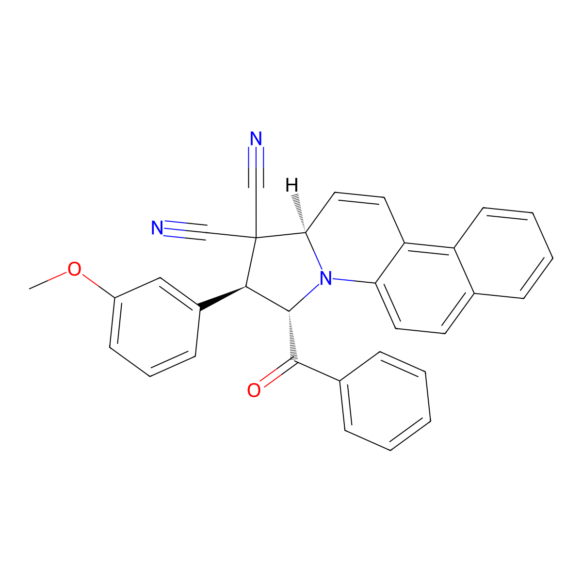 (2S,3S,12aR)-3-benzoyl-2-(3-methoxyphenyl)-3,12a-dihydro-2H-naphtho[2,1-e]indolizine-1,1-dicarbonitrile molecular structure, CAS 302553-61-3
