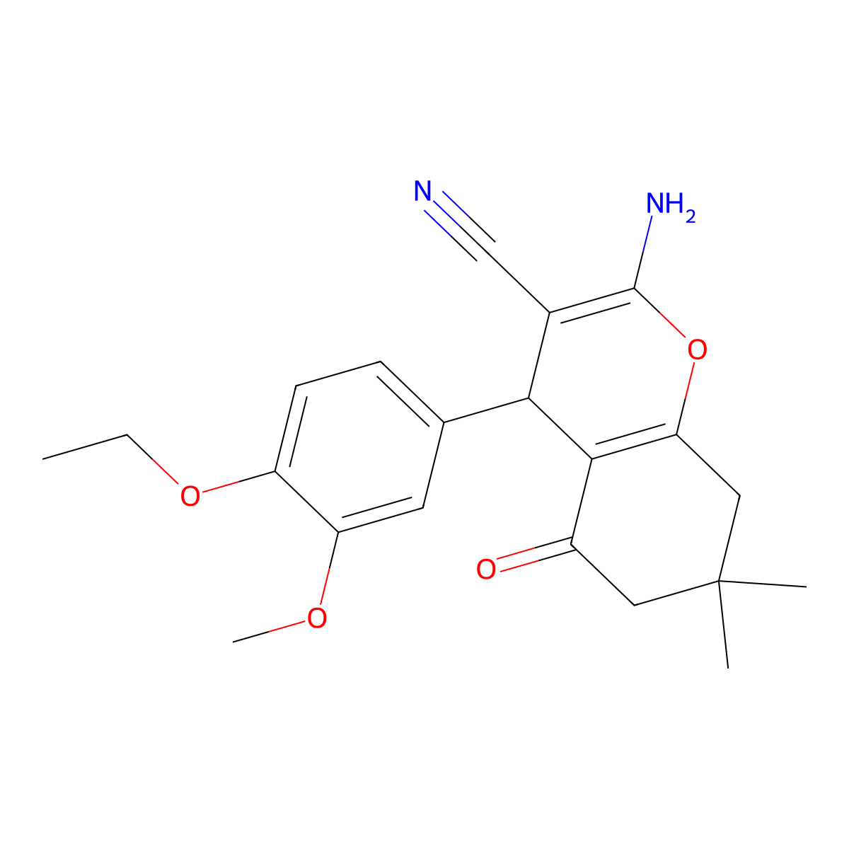 2-amino-4-(4-ethoxy-3-methoxyphenyl)-7,7-dimethyl-5-oxo-6,8-dihydro-4H-chromene-3-carbonitrile molecular structure, CAS 302553-70-4