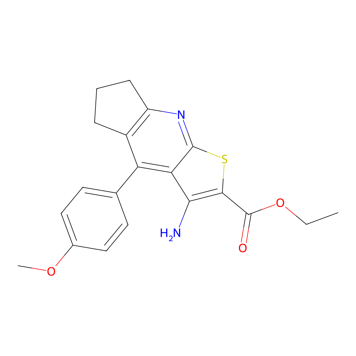ethyl 3-amino-4-(4-methoxyphenyl)-6,7-dihydro-5H-cyclopenta[b]thieno[3,2-e]pyridine-2-carboxylate molecular structure, CAS 302554-34-3