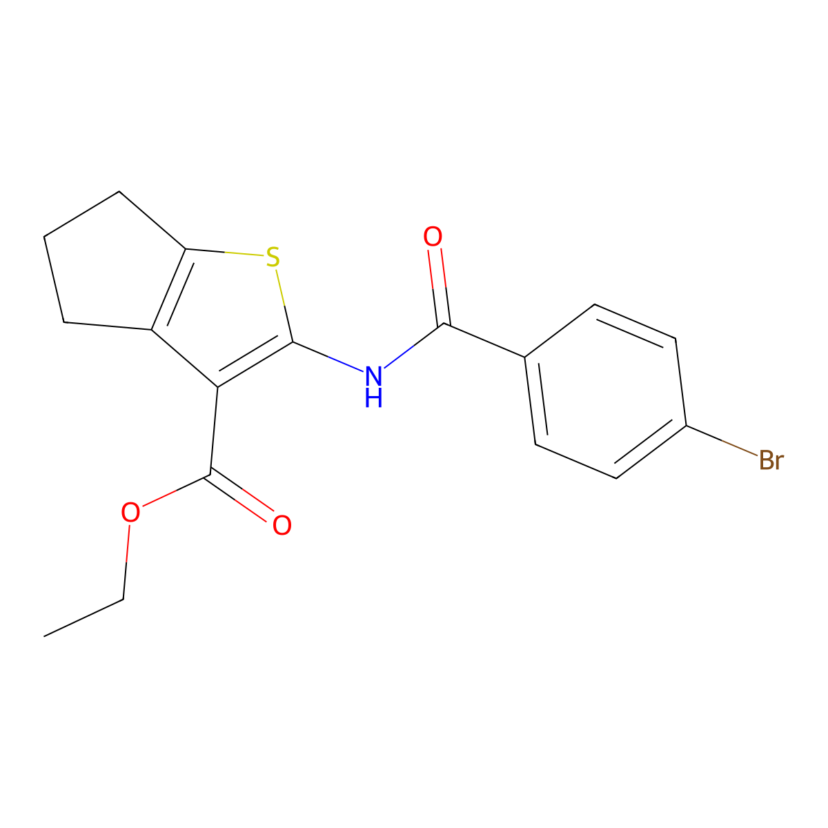 ethyl 2-(4-bromobenzamido)-5,6-dihydro-4H-cyclopenta[b]thiophene-3-carboxylate molecular structure, CAS 302558-74-3