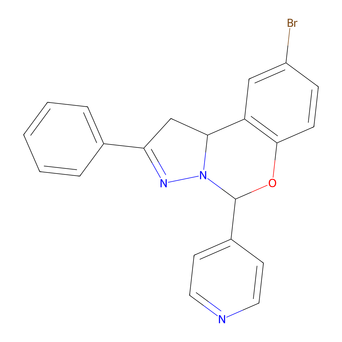 9-bromo-2-phenyl-5-pyridin-4-yl-5,10b-dihydro-1H-pyrazolo[1,5-c][1,3]benzoxazine molecular structure, CAS 302559-42-8