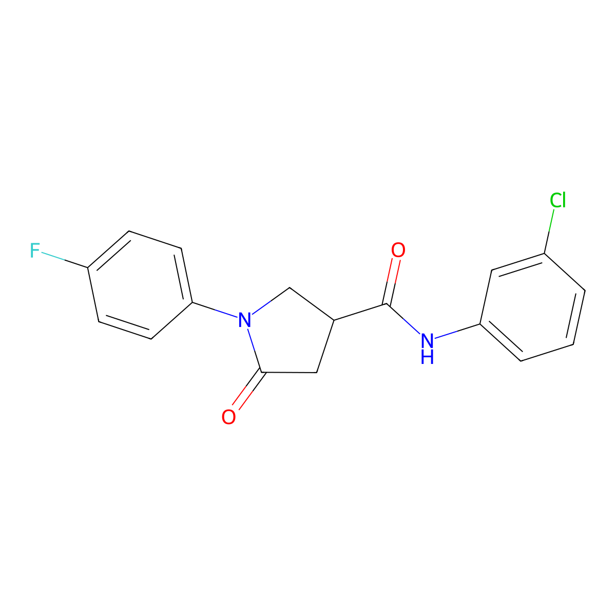 N-(3-chlorophenyl)-1-(4-fluorophenyl)-5-oxopyrrolidine-3-carboxamide molecular structure, CAS 302560-07-2