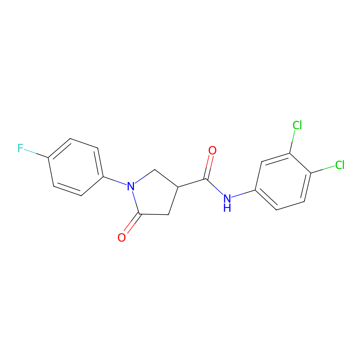 N-(3,4-dichlorophenyl)-1-(4-fluorophenyl)-5-oxopyrrolidine-3-carboxamide molecular structure, CAS 302560-12-9