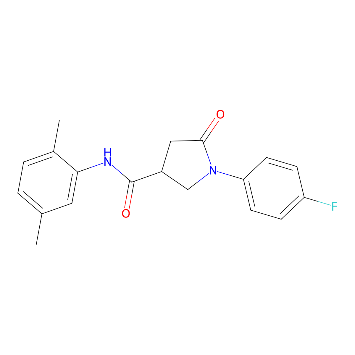 N-(2,5-dimethylphenyl)-1-(4-fluorophenyl)-5-oxopyrrolidine-3-carboxamide molecular structure, CAS 302560-19-6