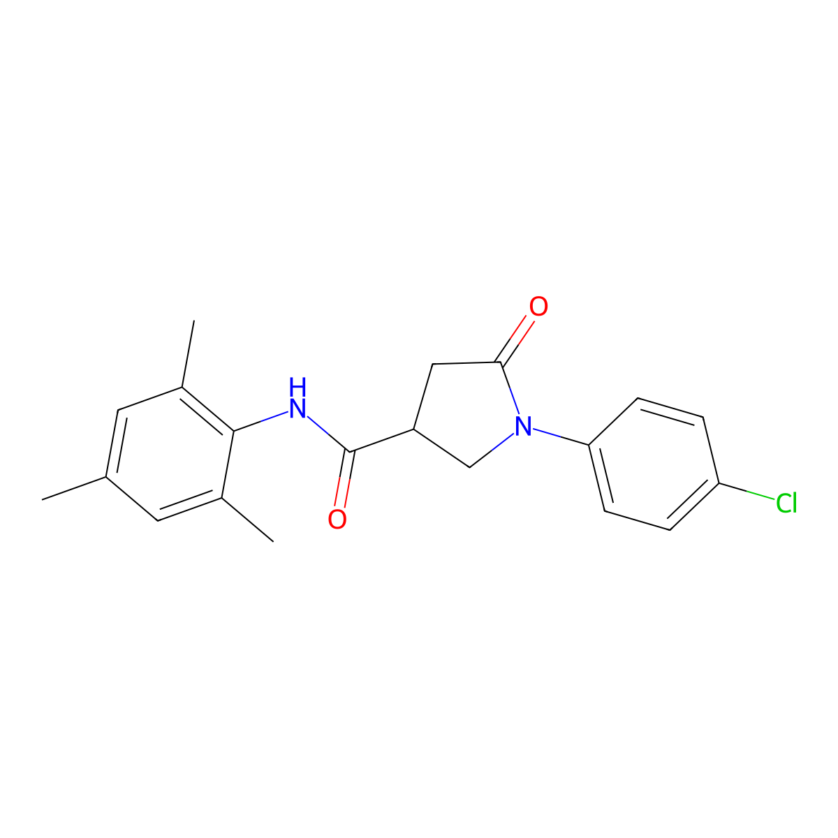 1-(4-chlorophenyl)-5-oxo-N-(2,4,6-trimethylphenyl)pyrrolidine-3-carboxamide molecular structure, CAS 302560-43-6