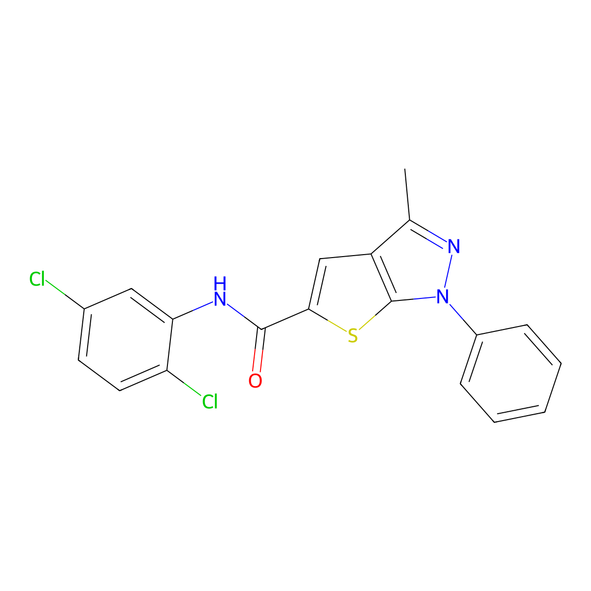 N-(2,5-dichlorophenyl)-3-methyl-1-phenyl-1H-thieno[2,3-c]pyrazole-5-carboxamide molecular structure, CAS 302560-92-5