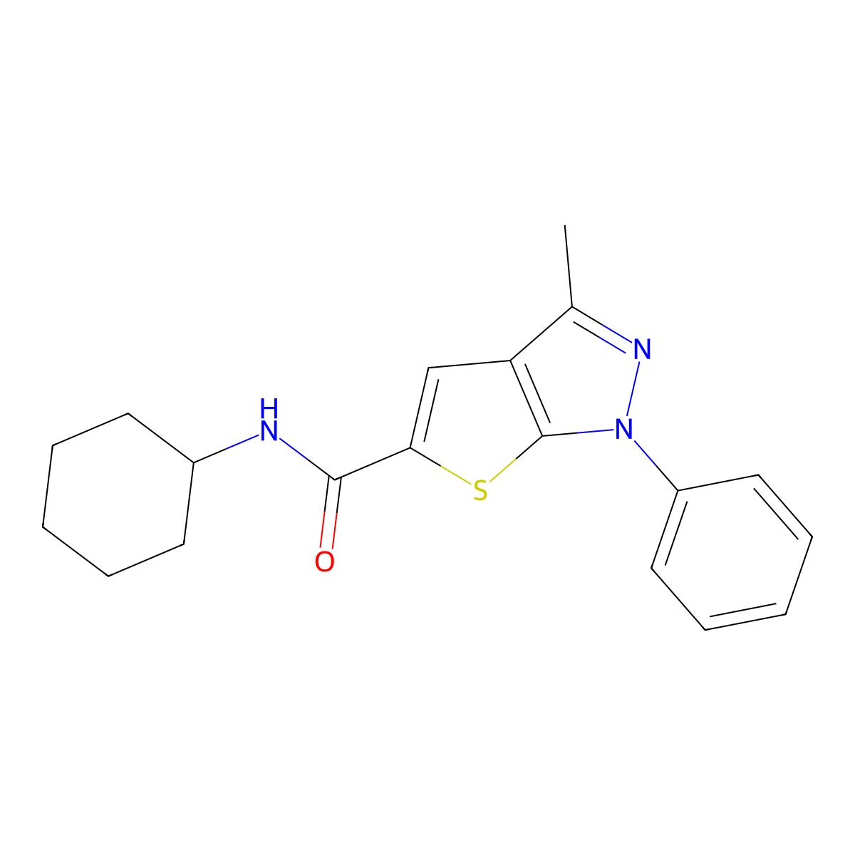 N-cyclohexyl-3-methyl-1-phenyl-1H-thieno[2,3-c]pyrazole-5-carboxamide molecular structure, CAS 302560-97-0