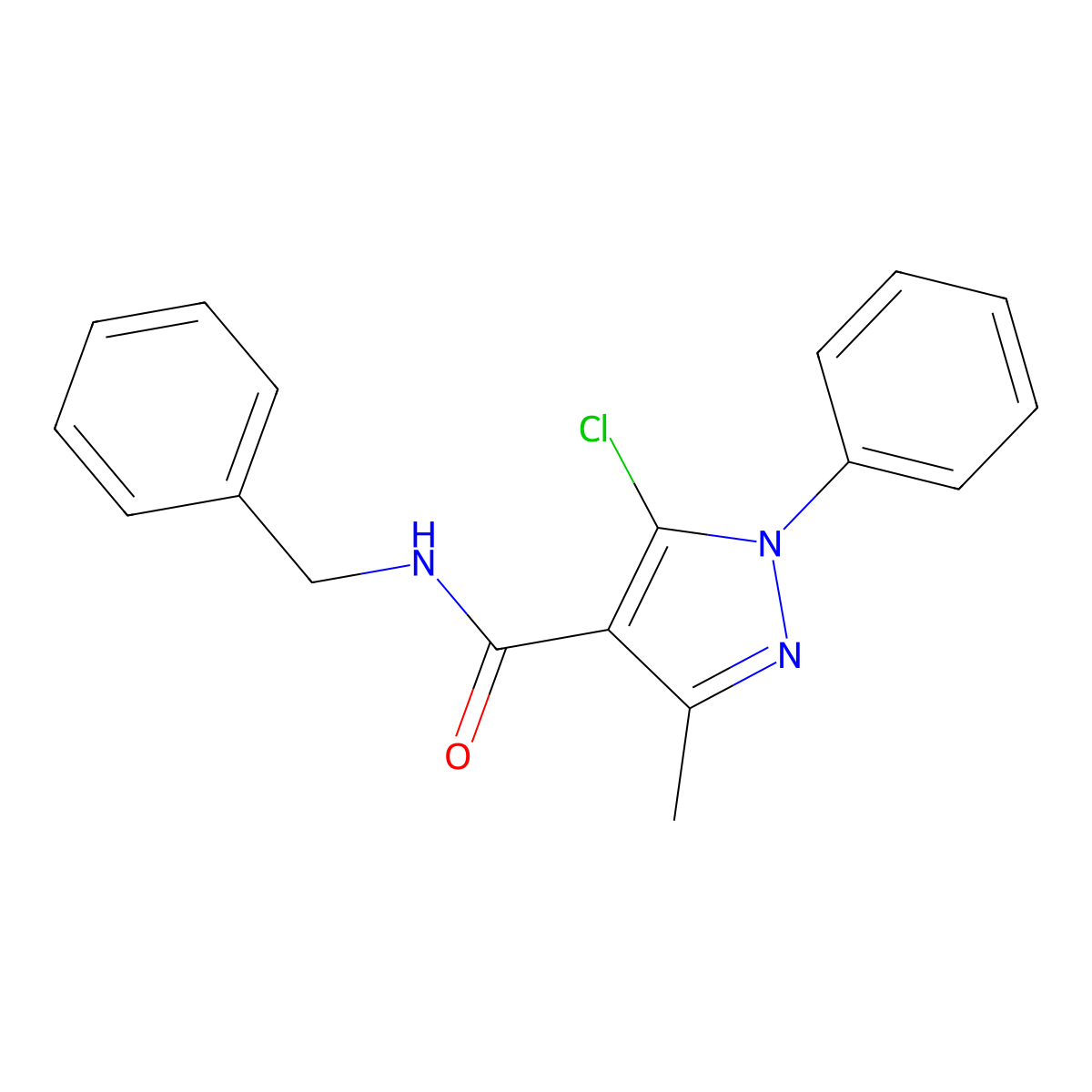 N-benzyl-5-chloro-3-methyl-1-phenylpyrazole-4-carboxamide molecular structure, CAS 302561-01-9