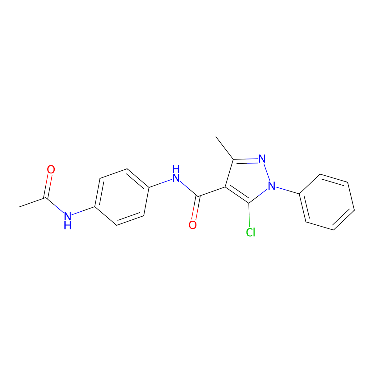 N-(4-acetamidophenyl)-5-chloro-3-methyl-1-phenylpyrazole-4-carboxamide molecular structure, CAS 302561-03-1