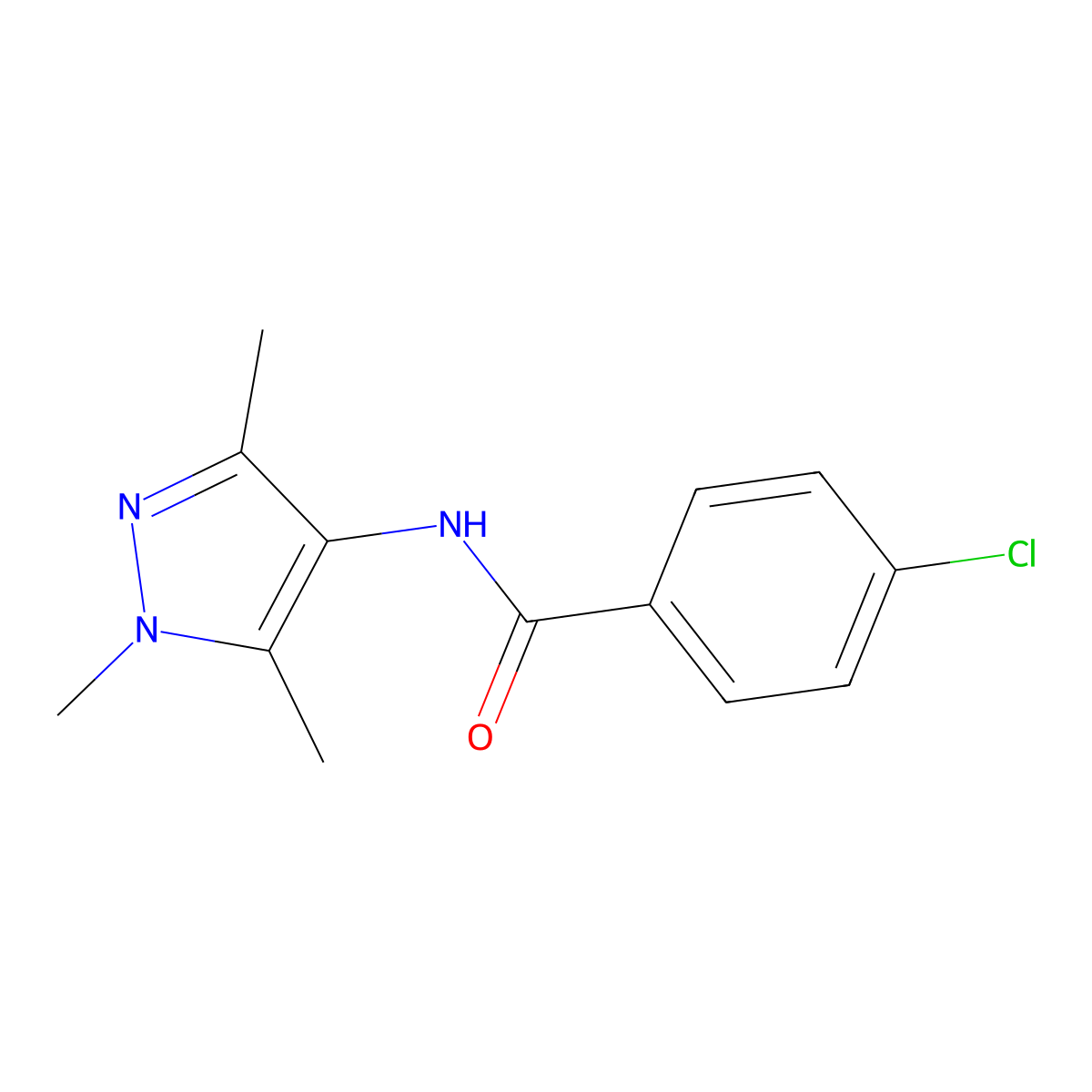 4-chloro-N-(1,3,5-trimethylpyrazol-4-yl)benzamide molecular structure, CAS 302561-06-4