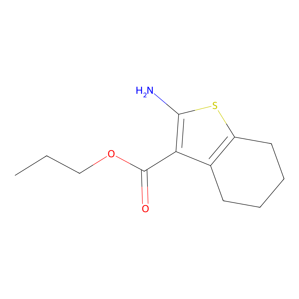 Propyl 2-amino-4,5,6,7-tetrahydro-1-benzothiophene-3-carboxylate molecular structure, CAS 302561-09-7
