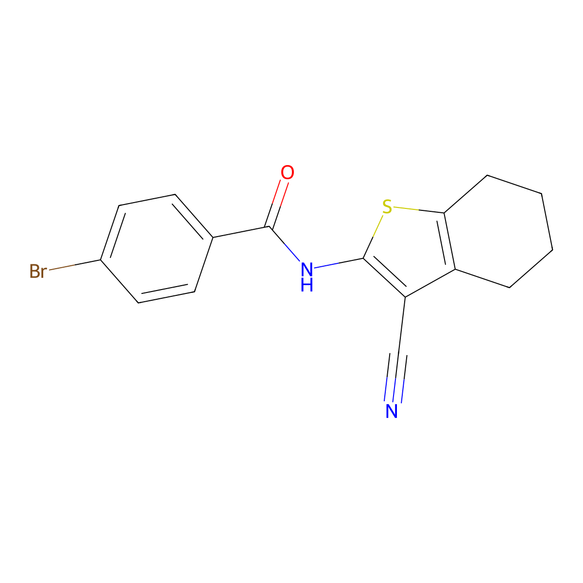 4-Bromo-N-(3-cyano-4,5,6,7-tetrahydrobenzo[b]thien-2-yl)benzamide molecular structure, CAS 302561-10-0