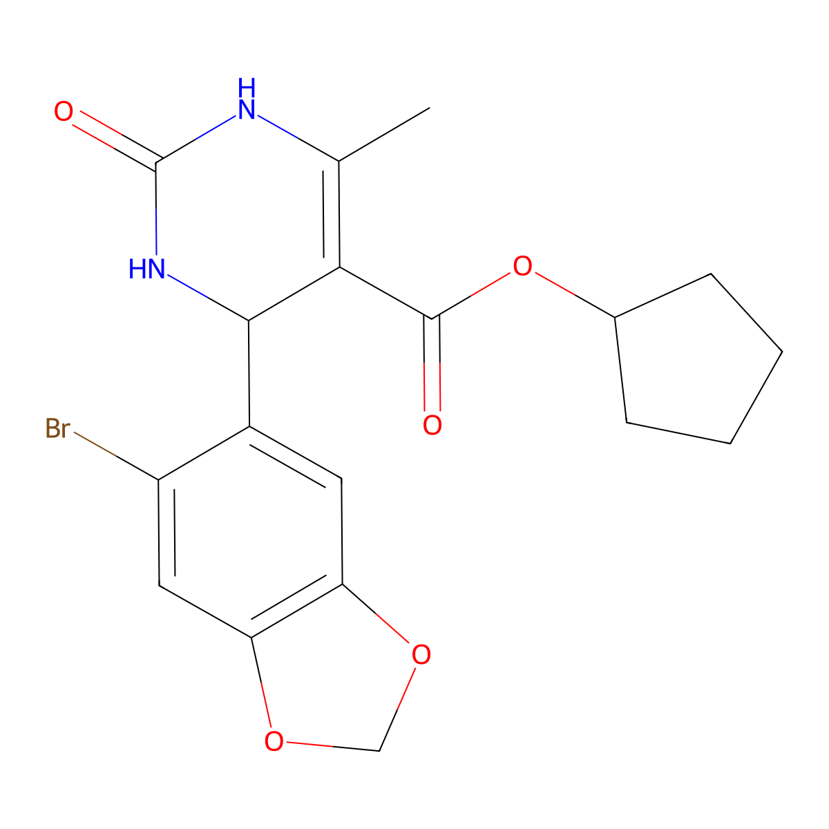 Cyclopentyl 4-(6-bromo-1,3-benzodioxol-5-yl)-6-methyl-2-oxo-1,2,3,4-tetrahydro-5-pyrimidinecarboxylate molecular structure, CAS 302561-33-7