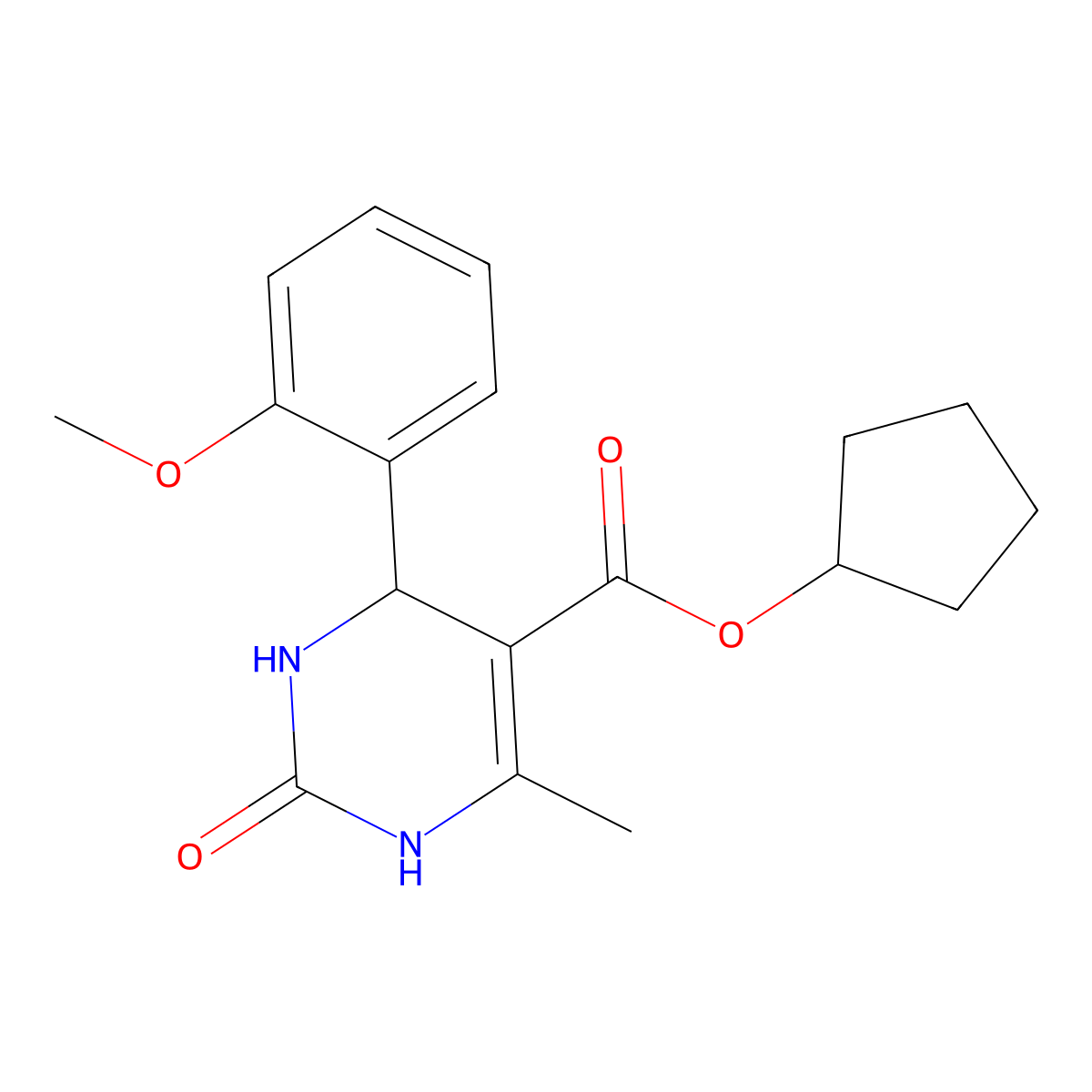 Cyclopentyl 4-(2-methoxyphenyl)-6-methyl-2-oxo-1,2,3,4-tetrahydropyrimidine-5-carboxylate molecular structure, CAS 302561-35-9
