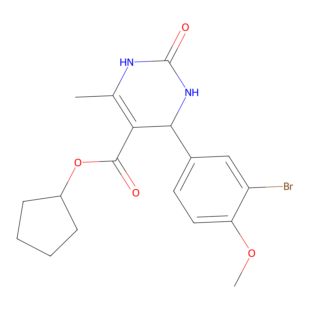 Cyclopentyl 4-(3-bromo-4-methoxyphenyl)-6-methyl-2-oxo-1,2,3,4-tetrahydropyrimidine-5-carboxylate molecular structure, CAS 302561-39-3