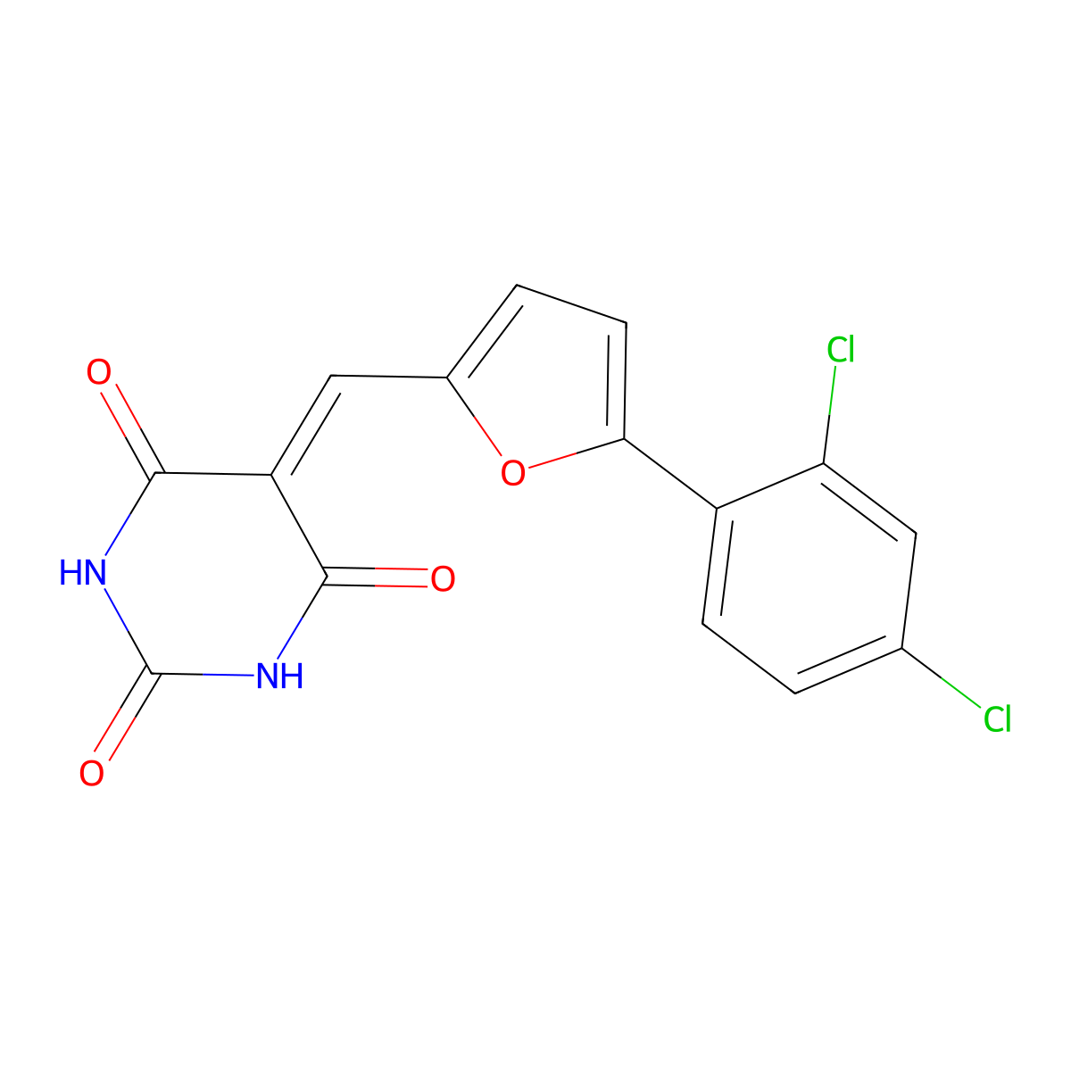 5-{[5-(2,4-dichlorophenyl)furan-2-yl]methylidene}pyrimidine-2,4,6(1H,3H,5H)-trione molecular structure, CAS 302563-55-9